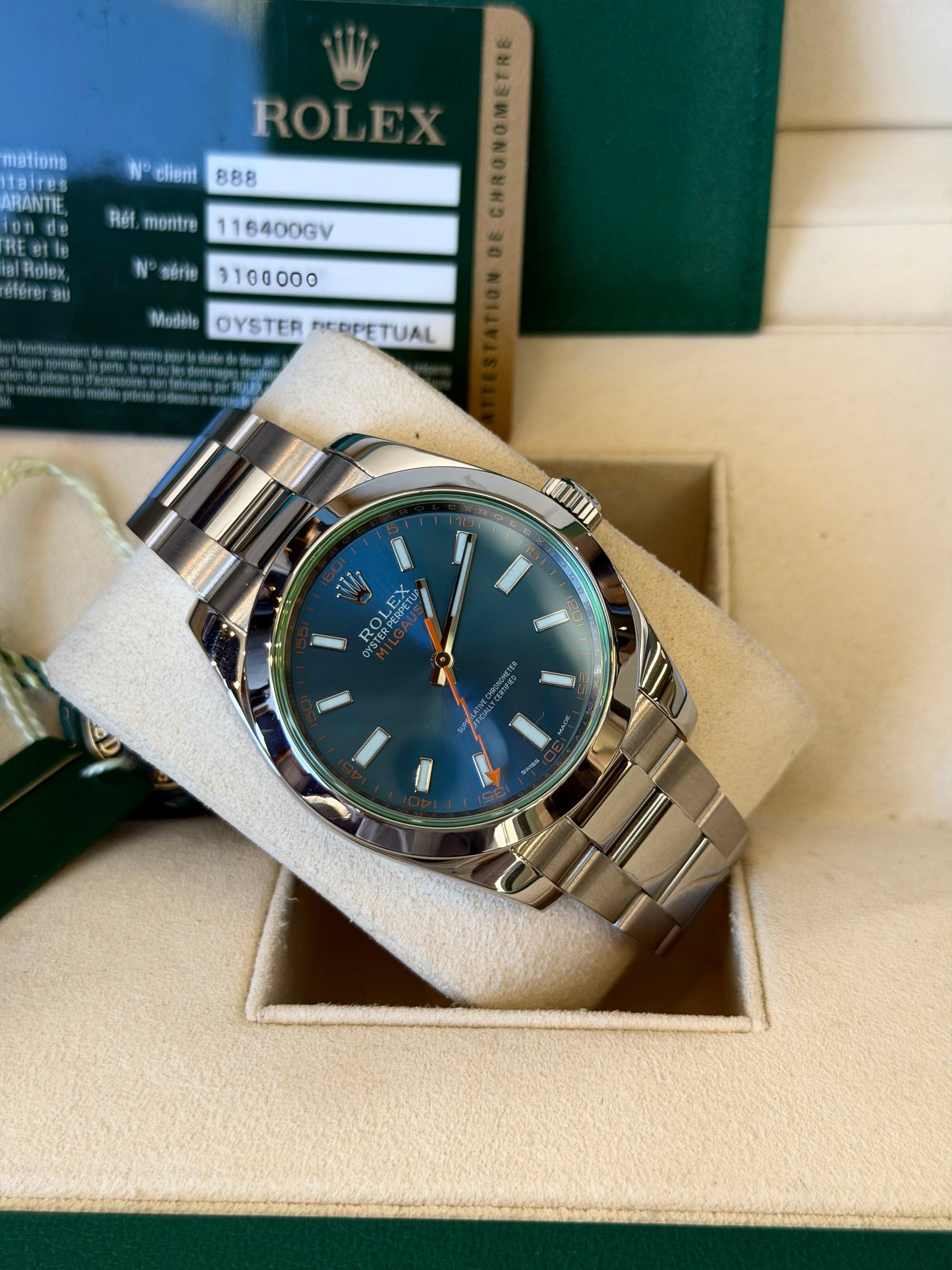 Rolex Milgauss Blue Dial on Oyster 116400GV Complete 2014