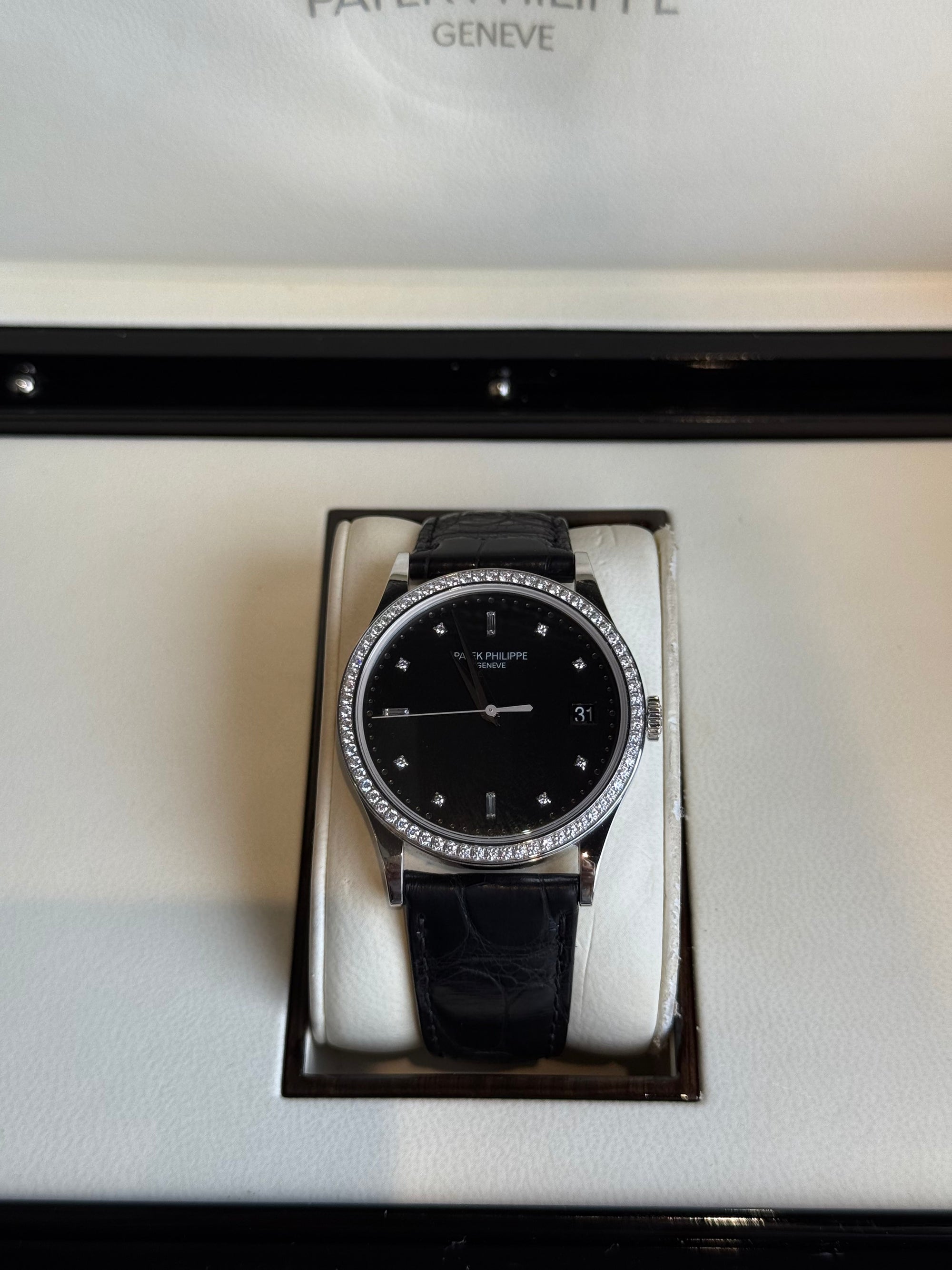 Patek Philippe Calatrava Black Diamond Dial on Strap 5297G-001 Complete 2024