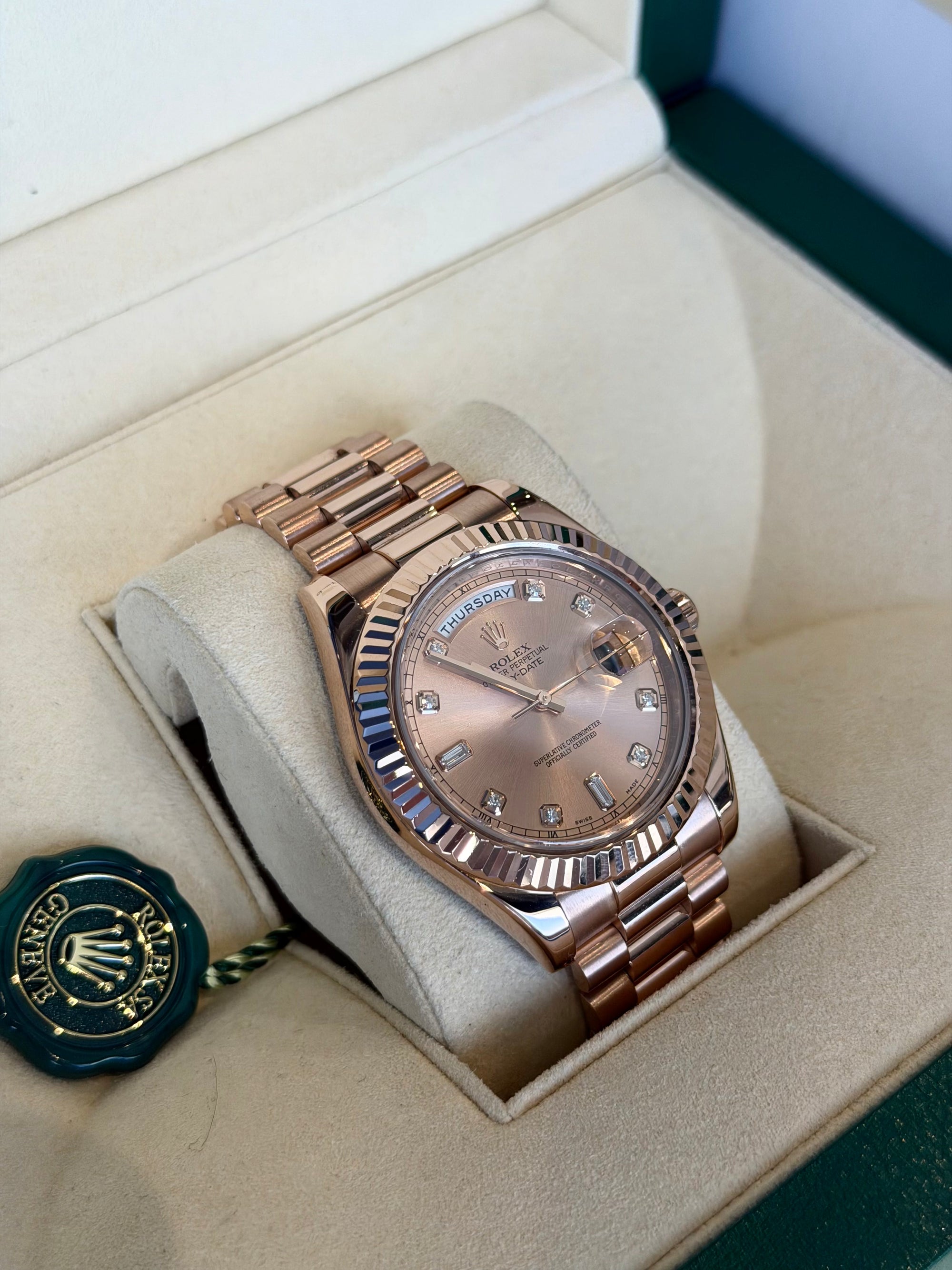 Rolex President Day-Date II Diamond Dial on Presidential 218235 Service Papers