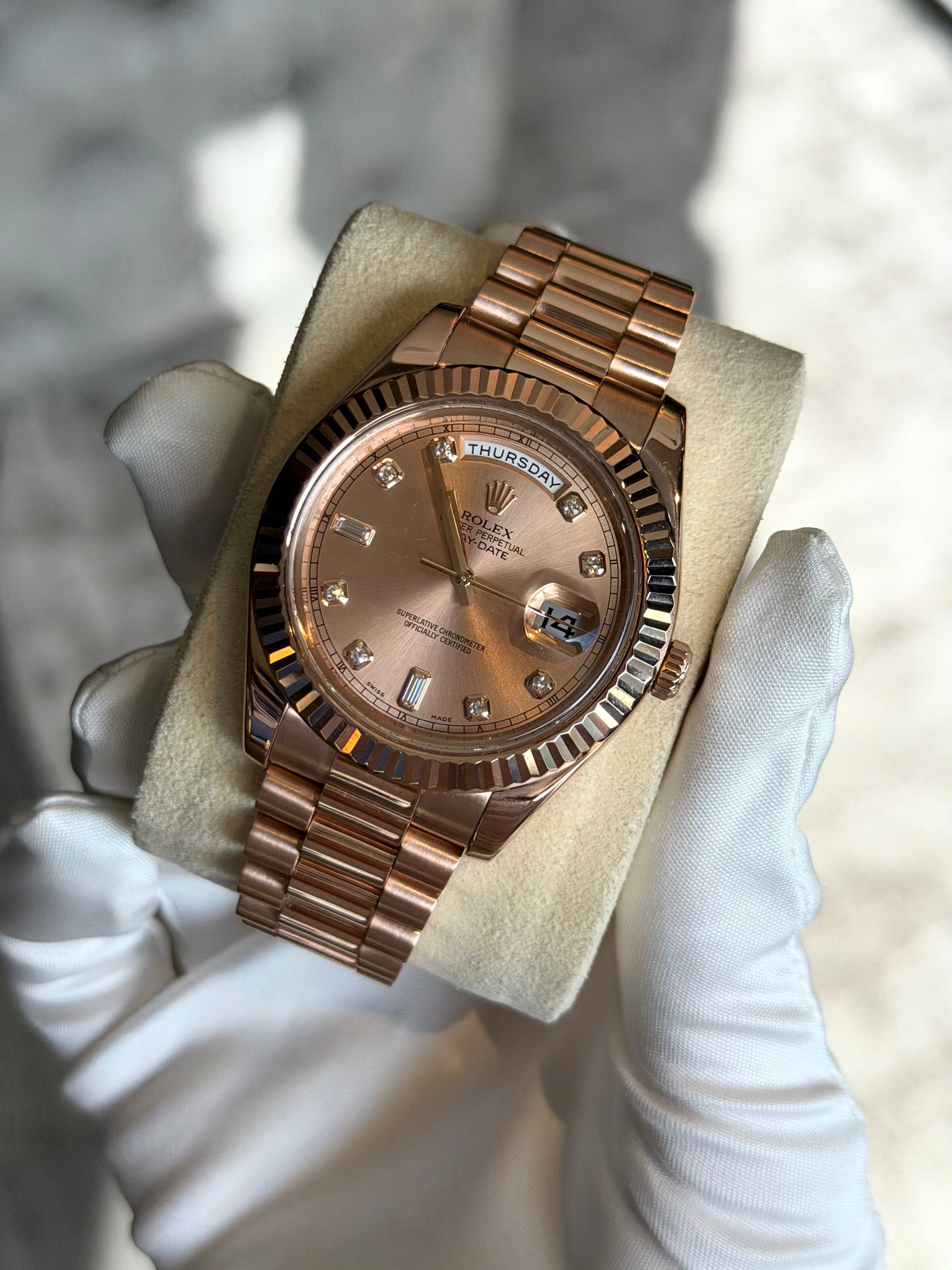 Rolex President Day-Date II Diamond Dial on Presidential 218235 Service Papers