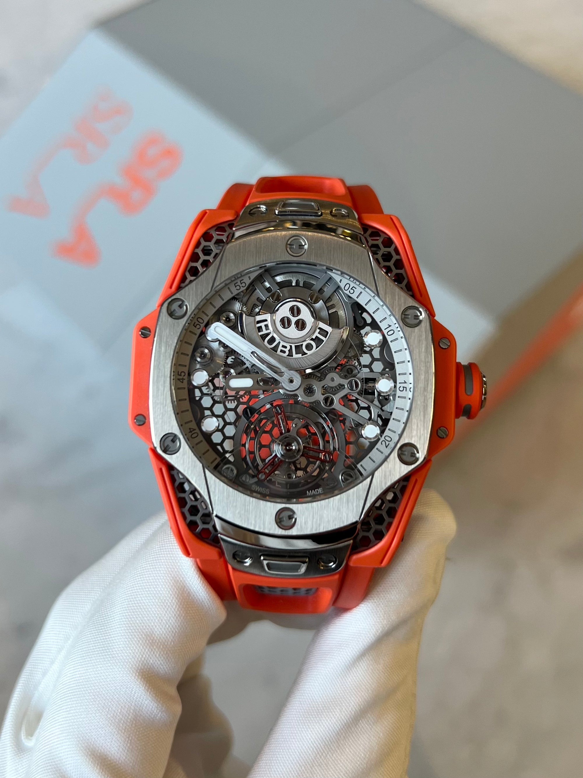 Hublot Big Bang Tourbillon Samuel Ross Automatic Sapphire Dial on Strap 428.NX.0100.RX.SRA22 with Box 2022
