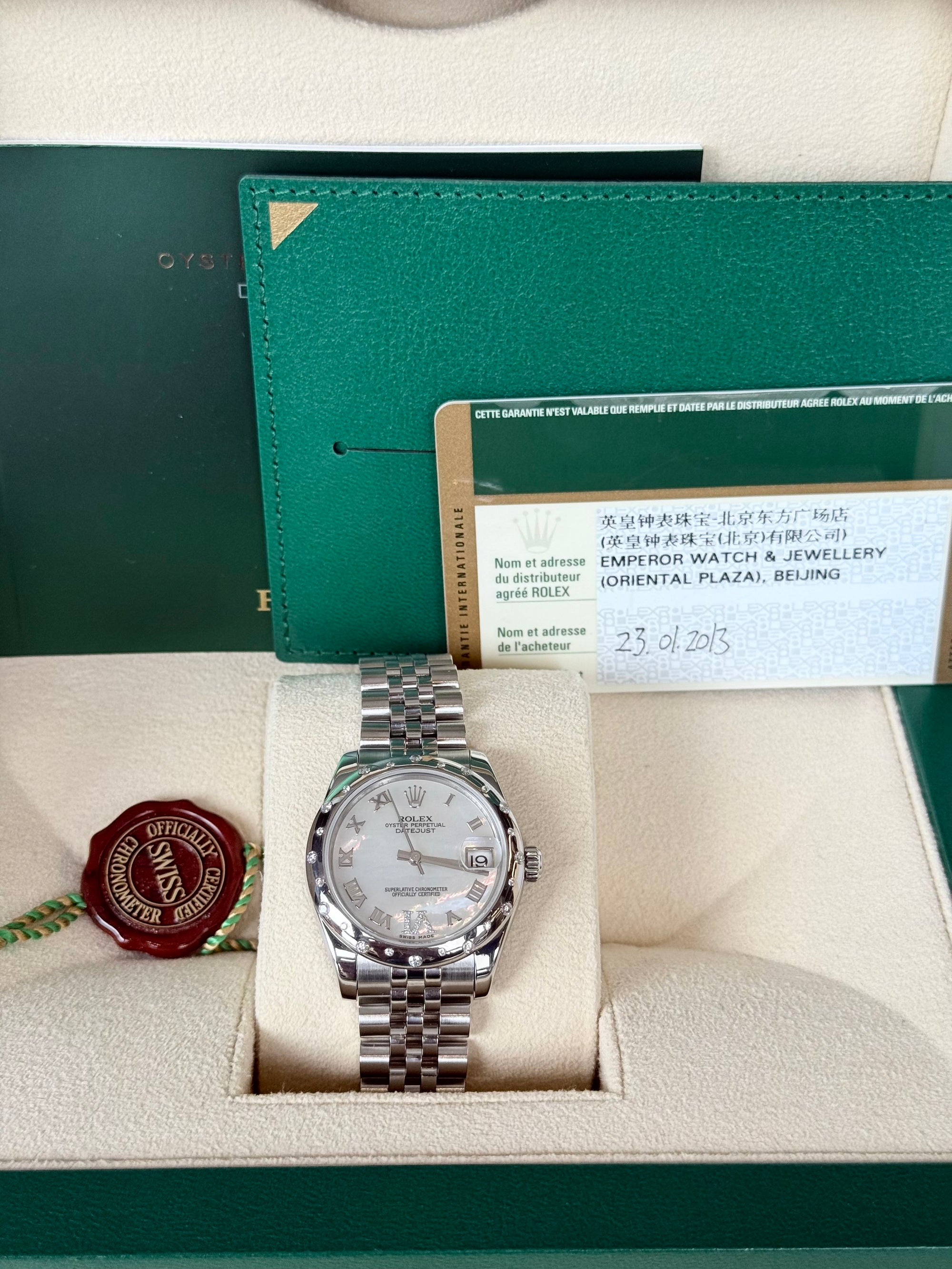Rolex Datejust 31 Mother of Pearl Roman Diamond Dial on Jubilee 178344 Complete 2013