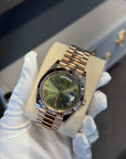 Rolex Day-Date 40 Olive Green Roman Dial on President 228235 Complete 2021