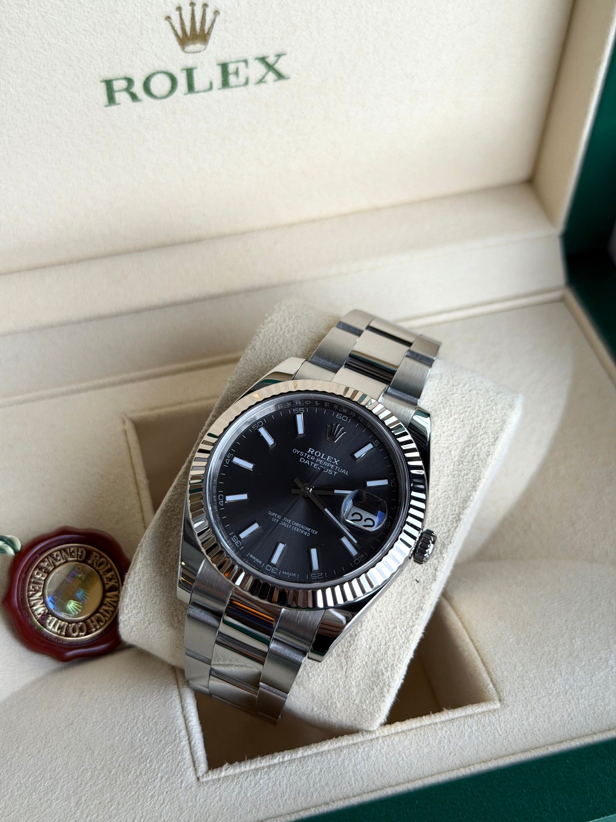 Rolex Datejust 41 Dark Rhodium Index Dial on Oyster 126334 Complete 2018