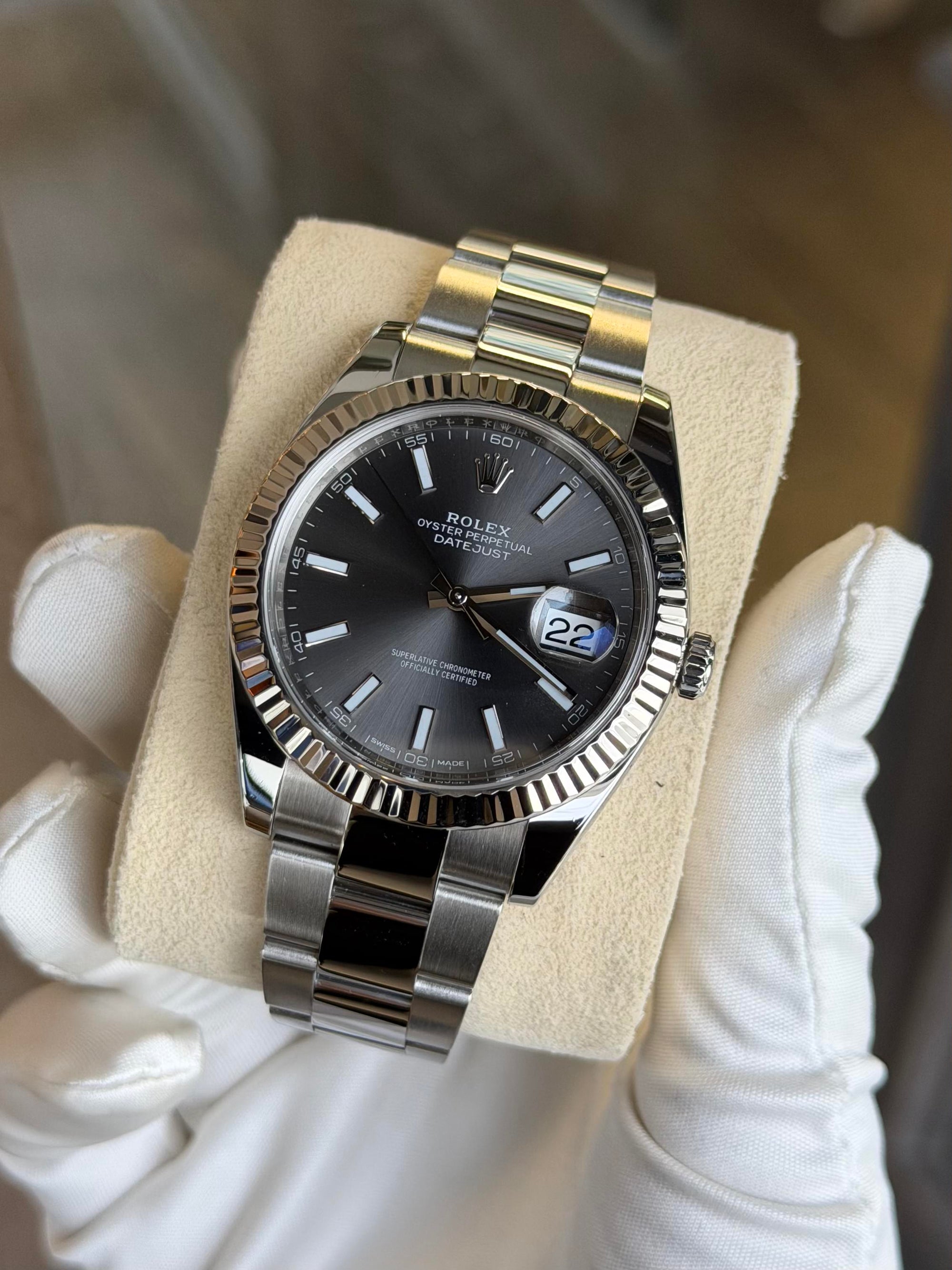 Rolex Datejust 41 Dark Rhodium Index Dial on Oyster 126334 Complete 2018