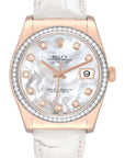 Rolex Datejust 36 Mother of Pearl Diamond Dial on White Leather Strap 116185 Certified Pre Owned Card 2025