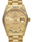 Rolex Day Date 36 Champagne Diamond Dial on President 18238 Complete Open Date