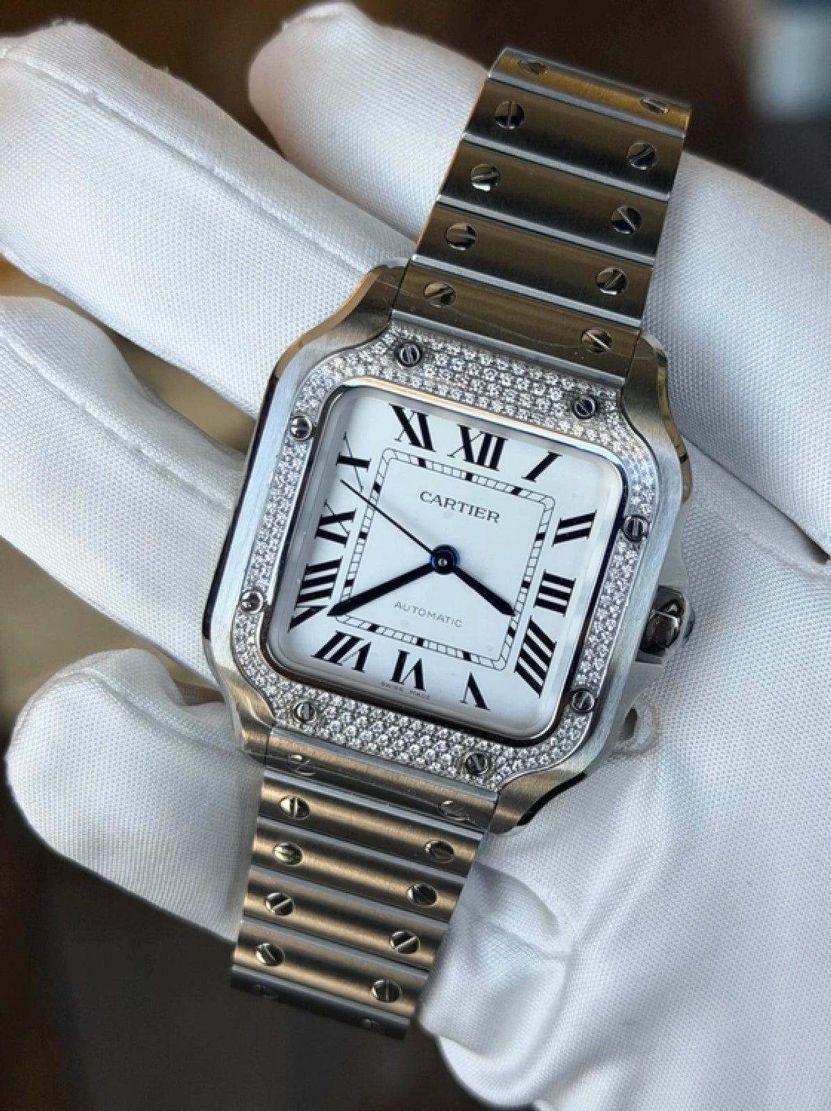 Cartier Santos de Cartier Medium Sunray Dial on Bracelet W4SA0005 Card