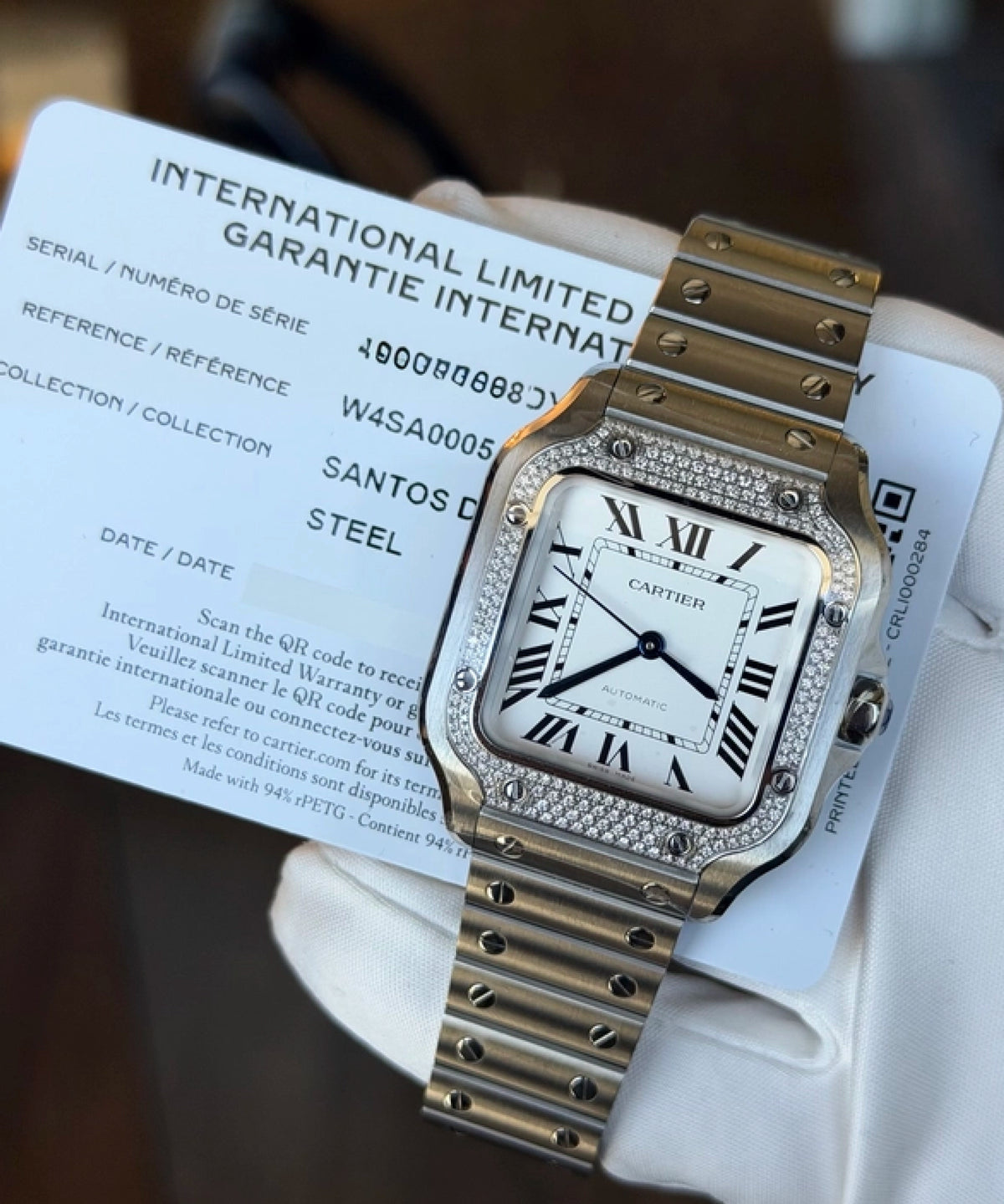 Cartier Santos de Cartier Medium Sunray Dial on Bracelet W4SA0005 Card