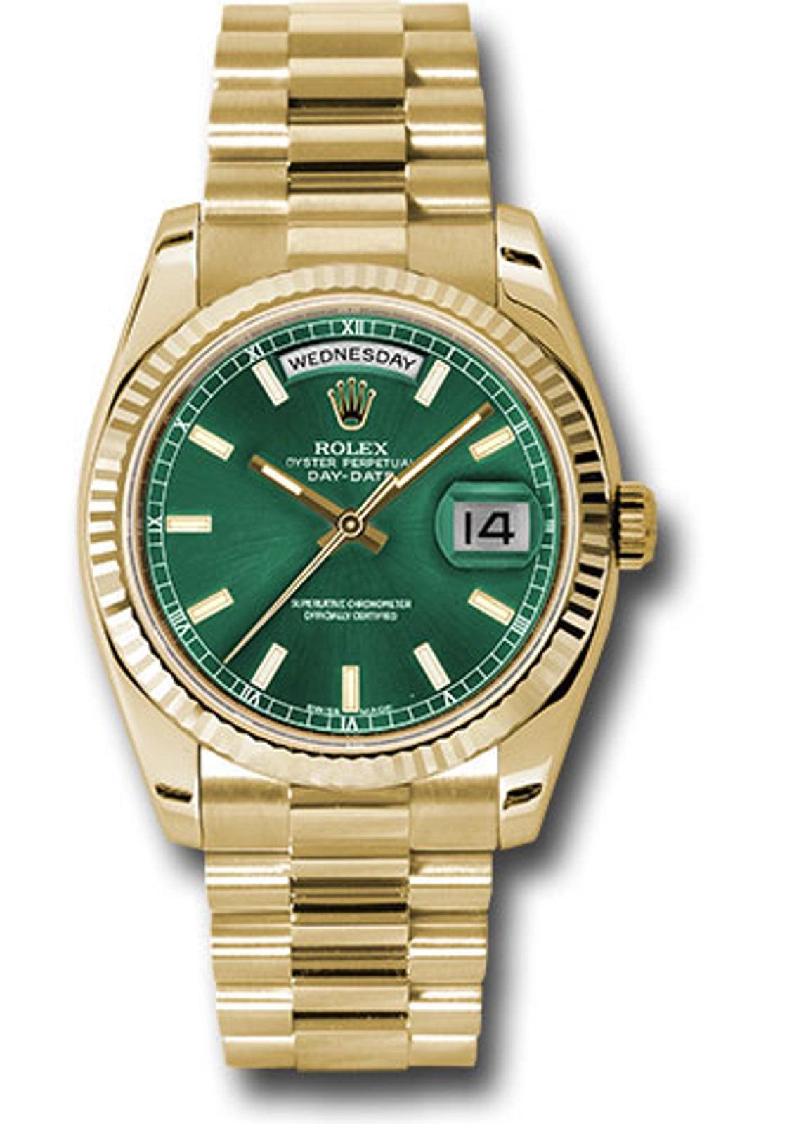 Rolex Day-Date 36 Green Index Dial on President 118238 Card 2010