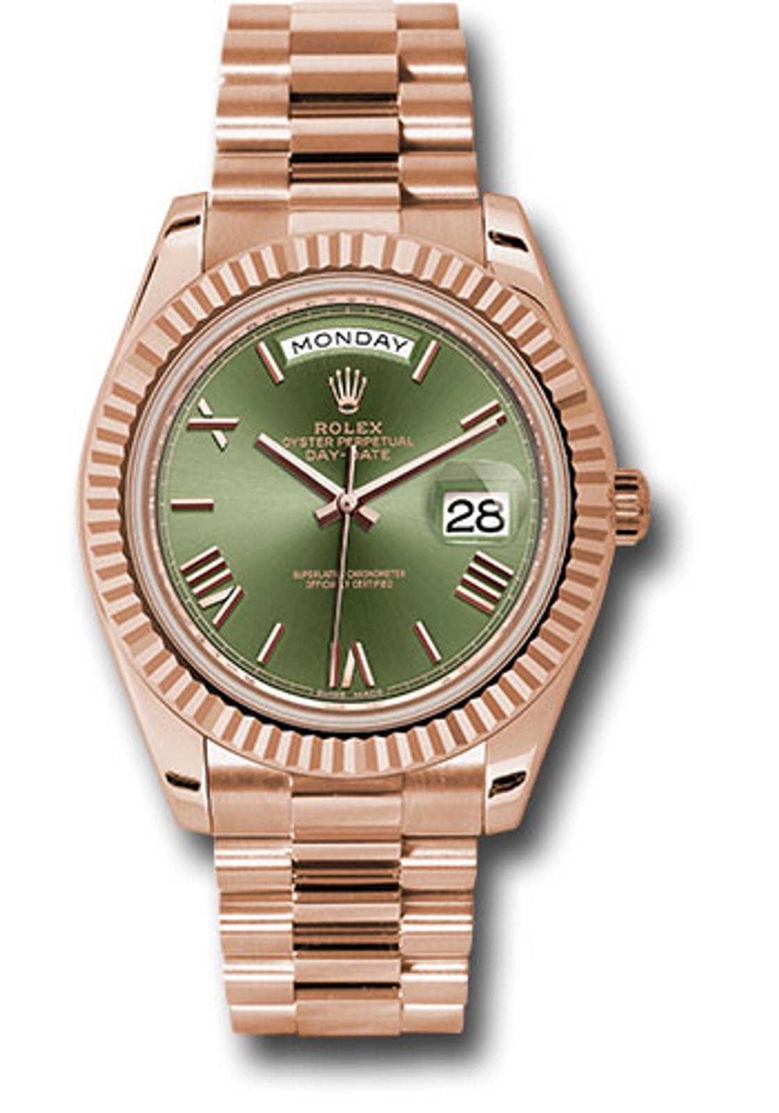 Rolex Day-Date 40 Olive Green Roman Dial on President 228235 Complete 2026