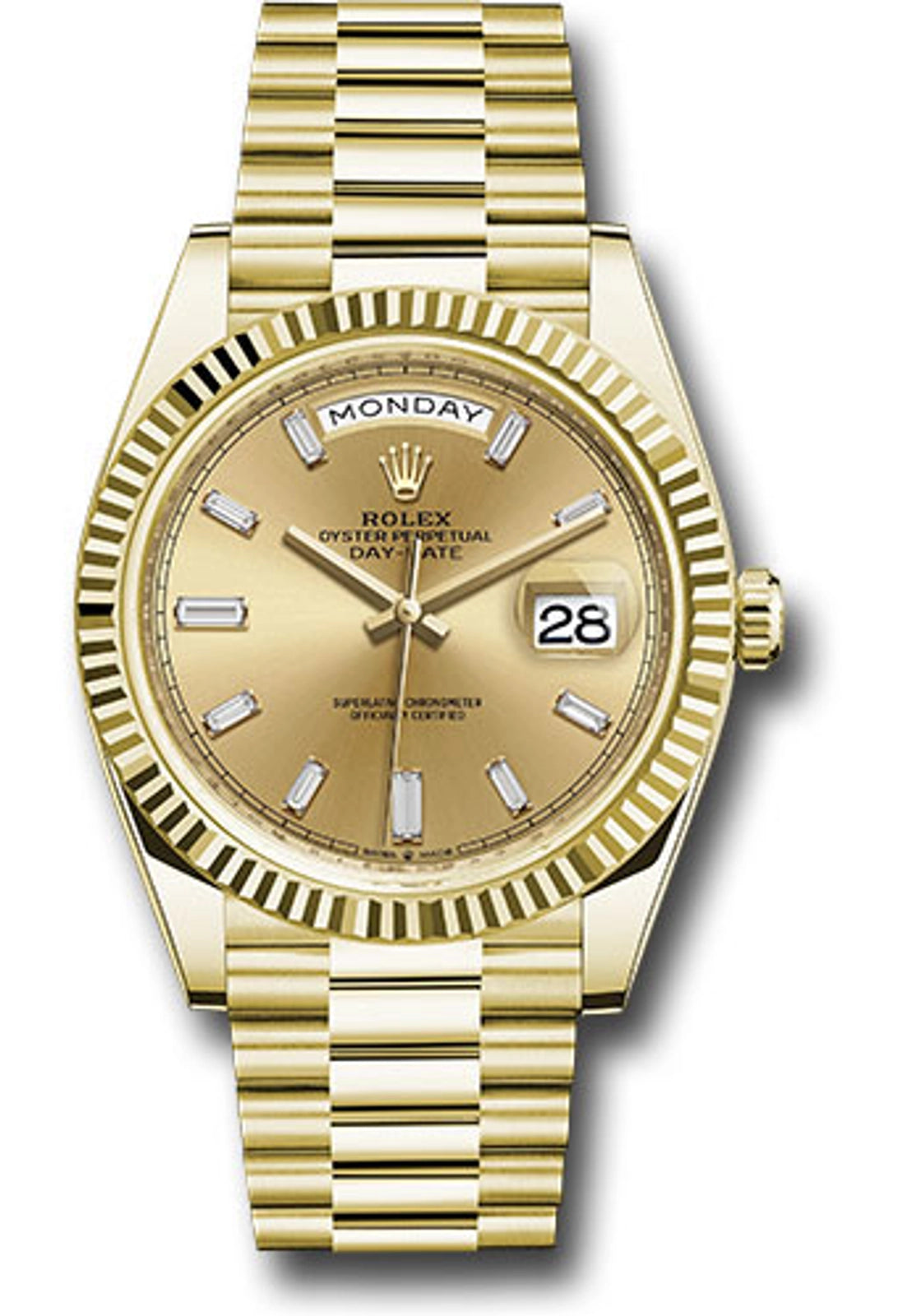 Rolex Day-Date 40 Champagne Baguette Diamond Dial on President 228238 Card 2018