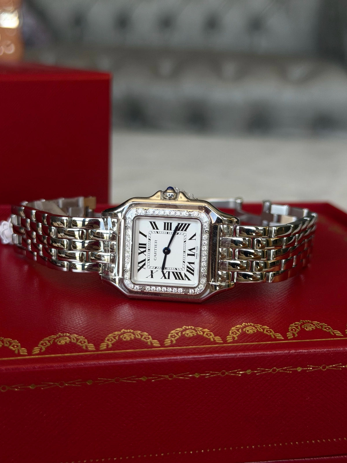 Cartier Panthere de Cartier Medium Silver Dial on Bracelet W4PN0018 Complete Open Date