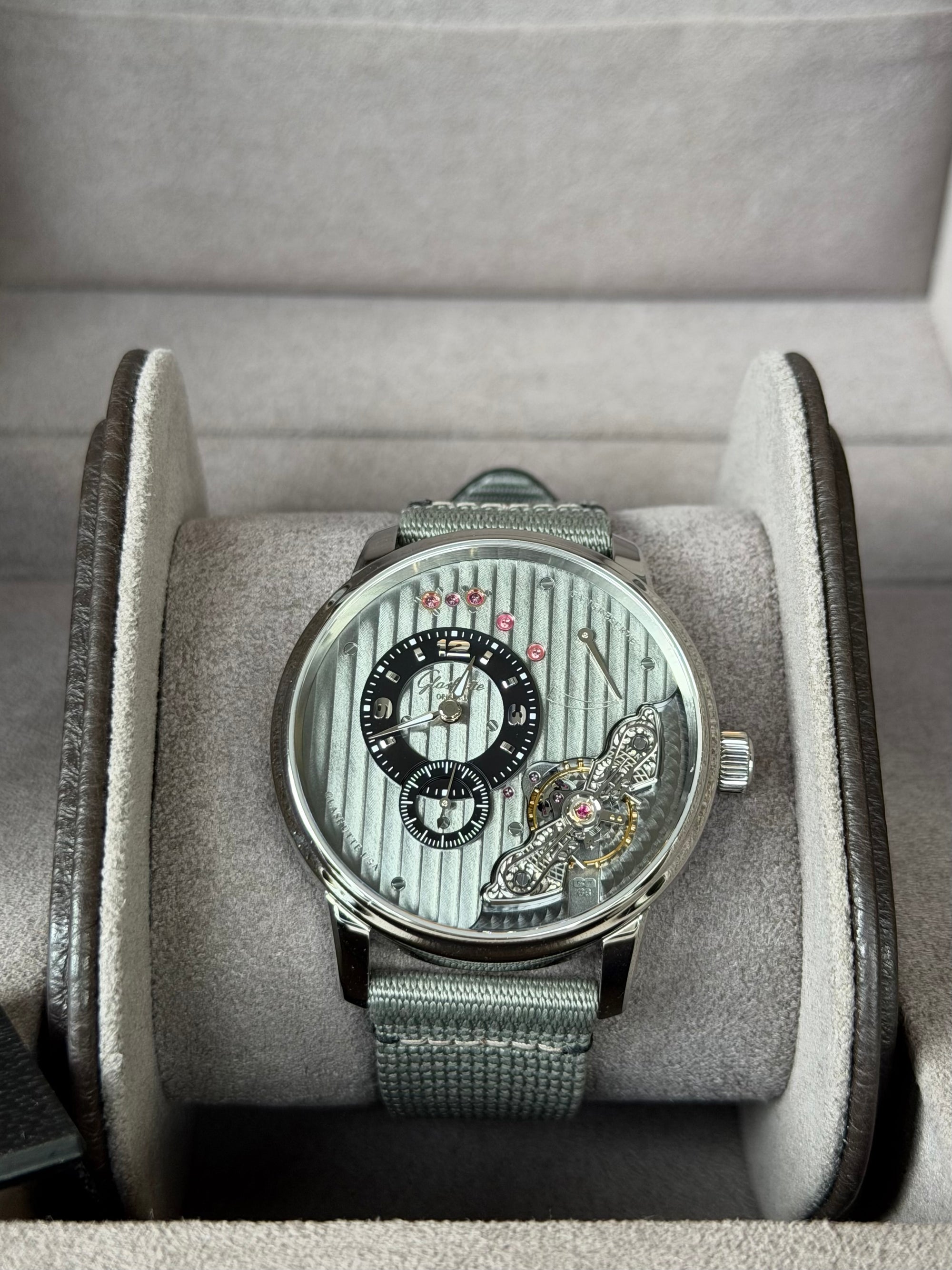 Glashutte Original PanoInverse Galvanized black, Surface fine matt Dial on Fabric 16606042266 Complete 2025