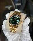 Rolex Day-Date 36 Green Index Dial on President 118238 Card 2010
