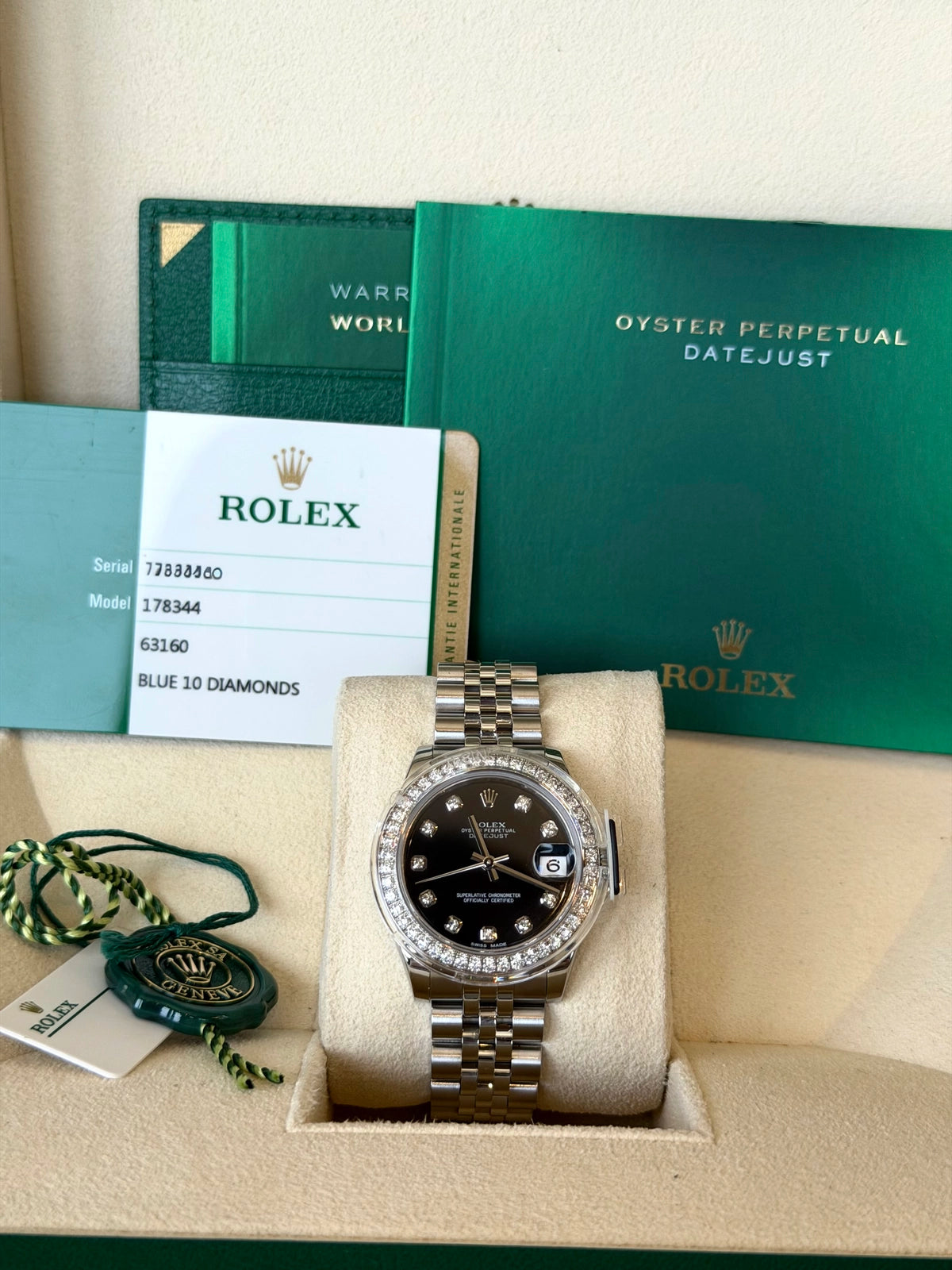 Rolex Datejust 31 Black Diamond Dial on Jubilee 178384 Card 2019