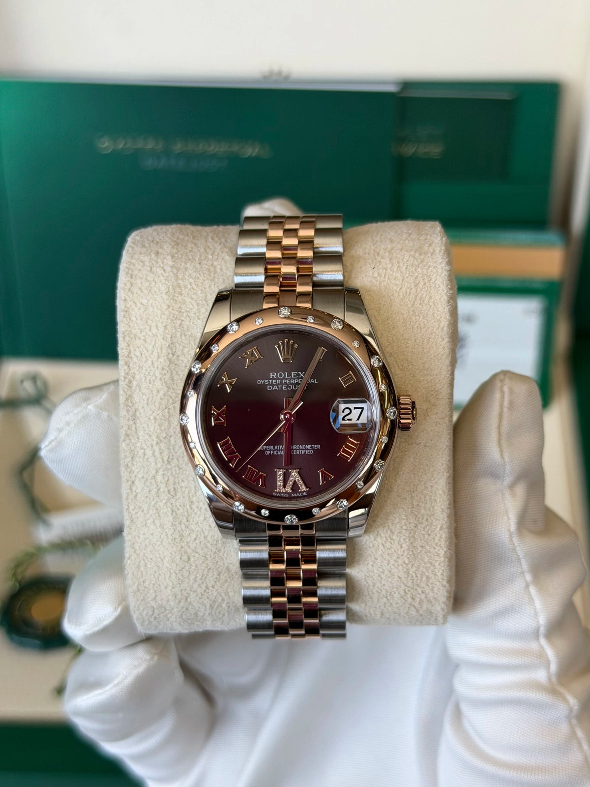 Rolex Datejust 31 Chocolate Roman Diamond Dial on Jubilee 178341 Card 2018
