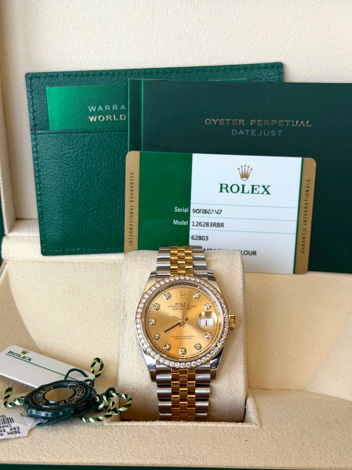 Rolex Datejust 36 Champagne Diamond Dial on Jubilee 126283 Card 2020