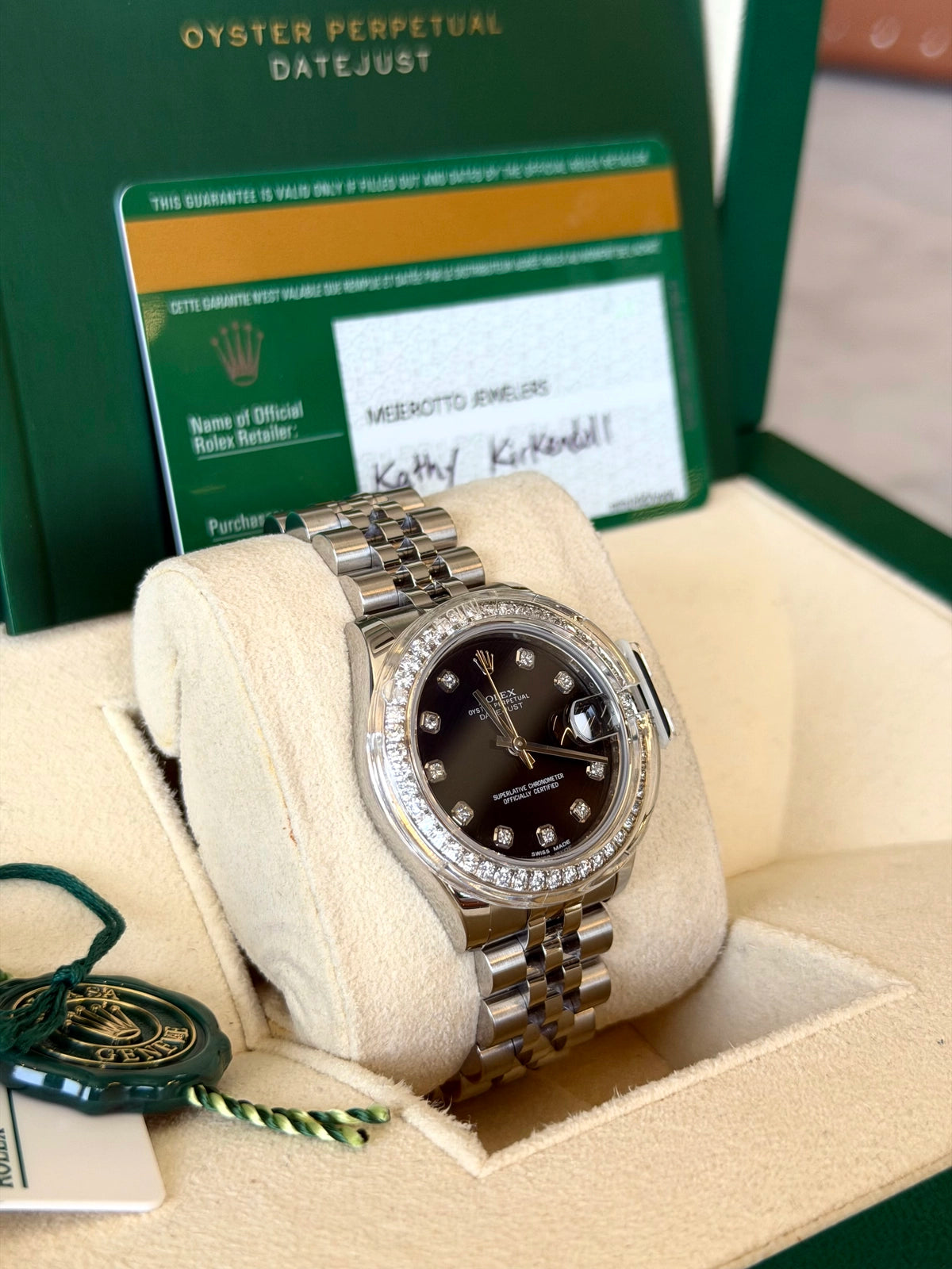 Rolex Datejust 31 Black Diamond Dial on Jubilee 178384 Card 2019