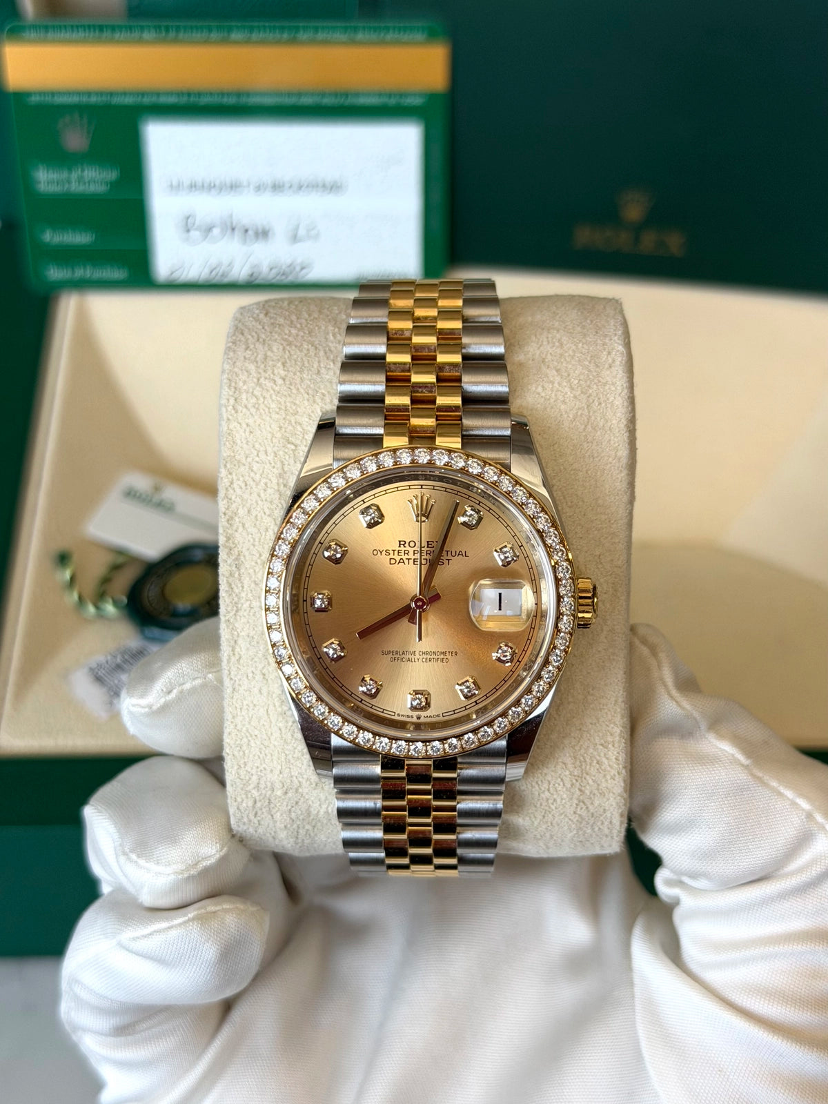 Rolex Datejust 36 Champagne Diamond Dial on Jubilee 126283 Card 2020