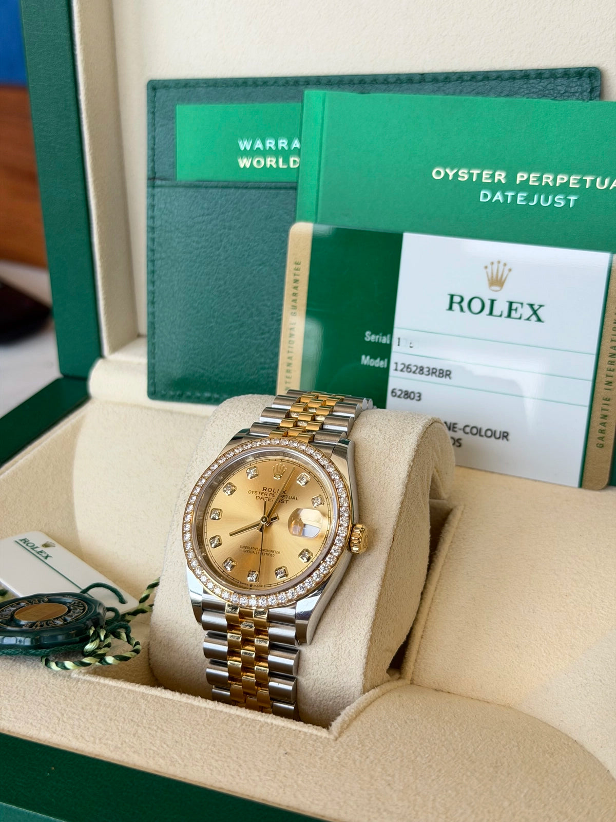 Rolex Datejust 36 Champagne Diamond Dial on Jubilee 126283 Card 2020