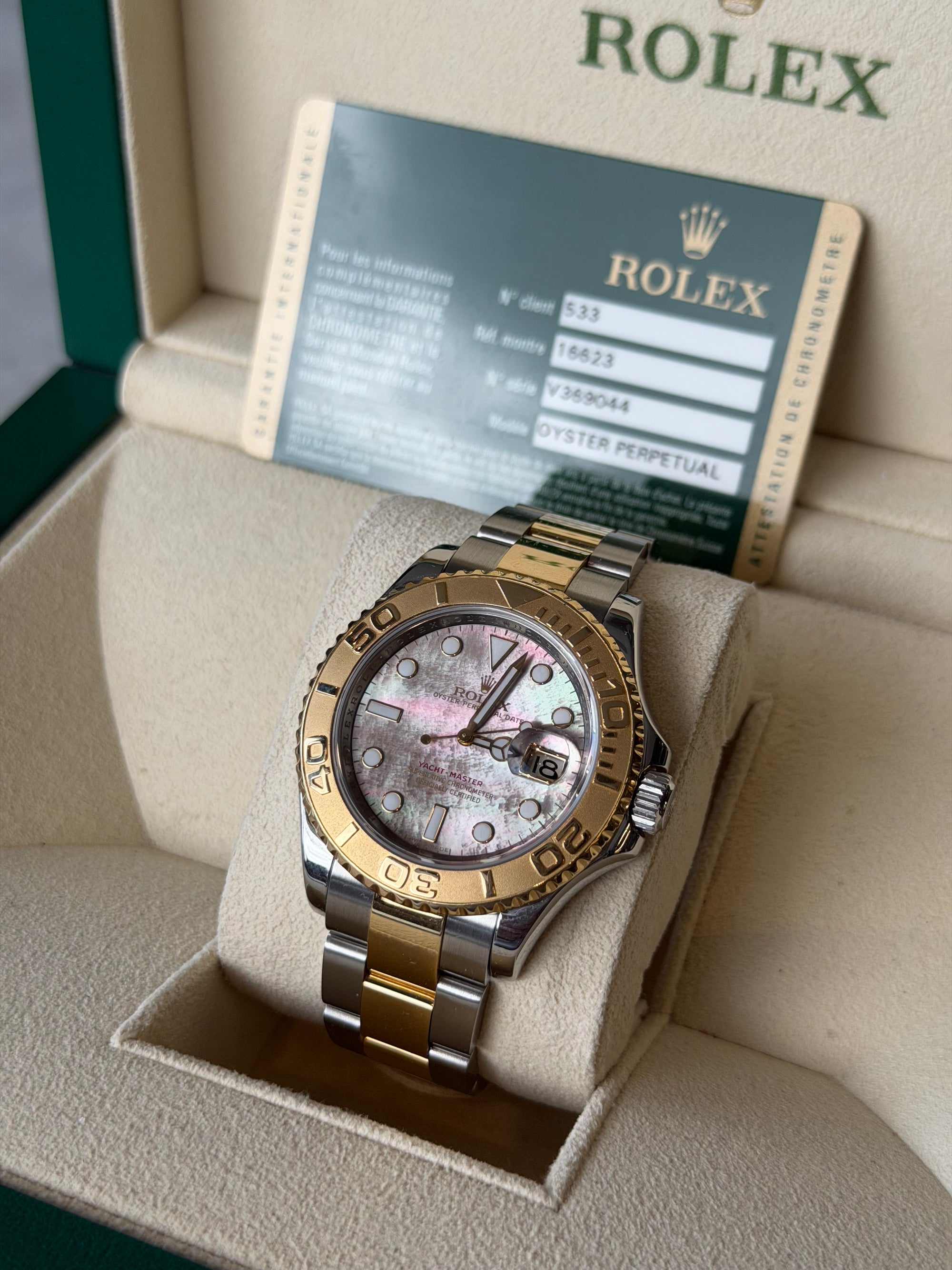 Rolex Yacht Master Dark Mother Of Pearl Dial on Oyster 16623 Card 2009