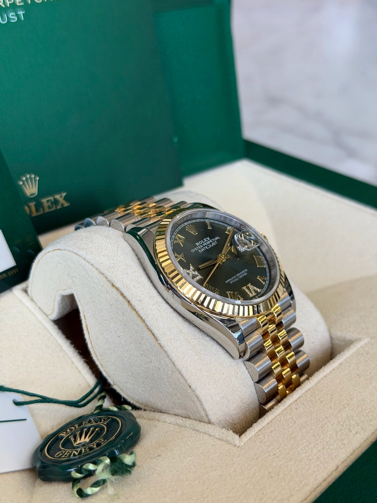Rolex Datejust 36 Olive Green Roman Dial on Jubilee 126233 Card 2021