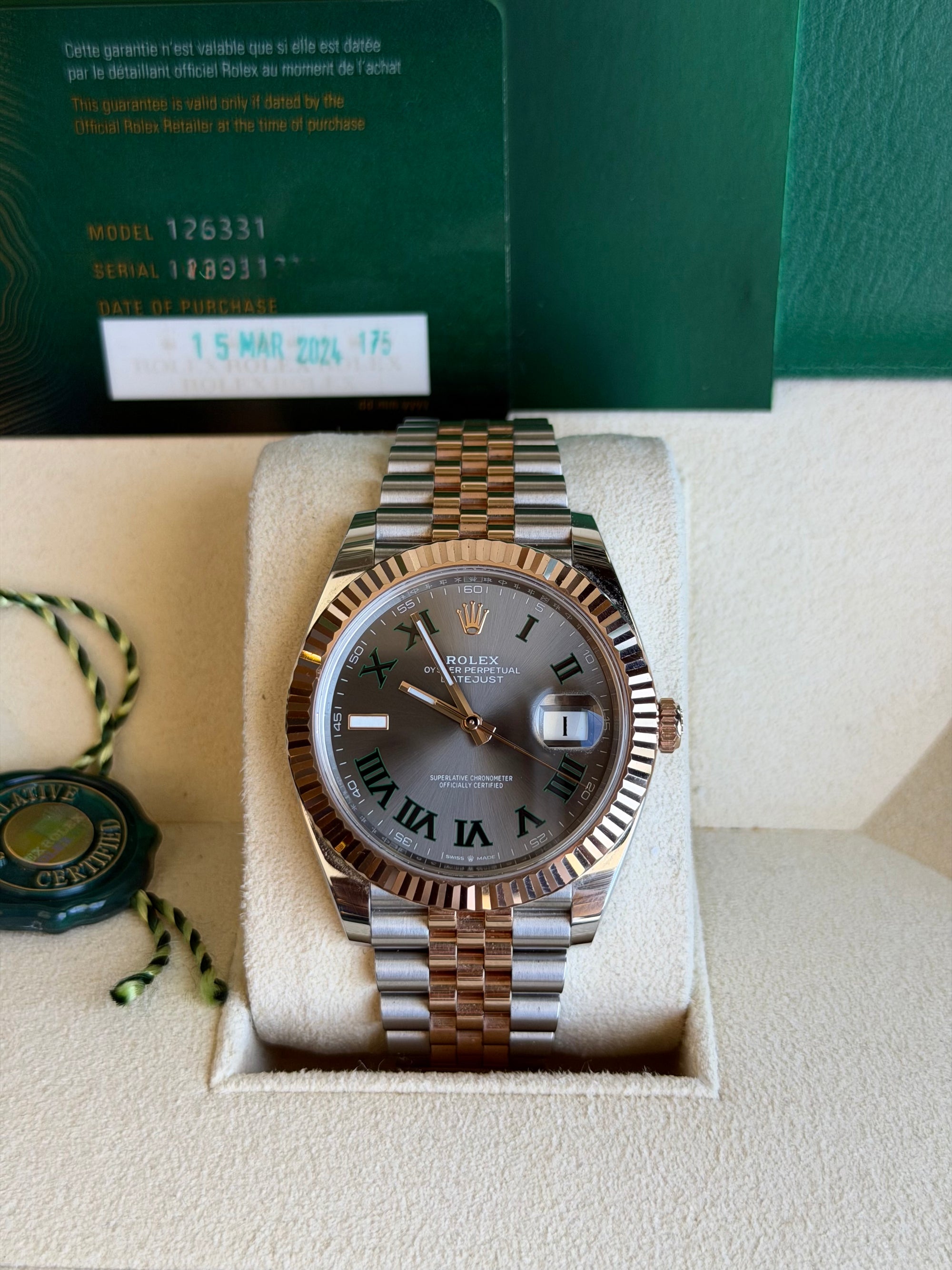 Rolex Datejust 41 Slate Gray Green Roman Dial on Jubilee 126331 Card 2024