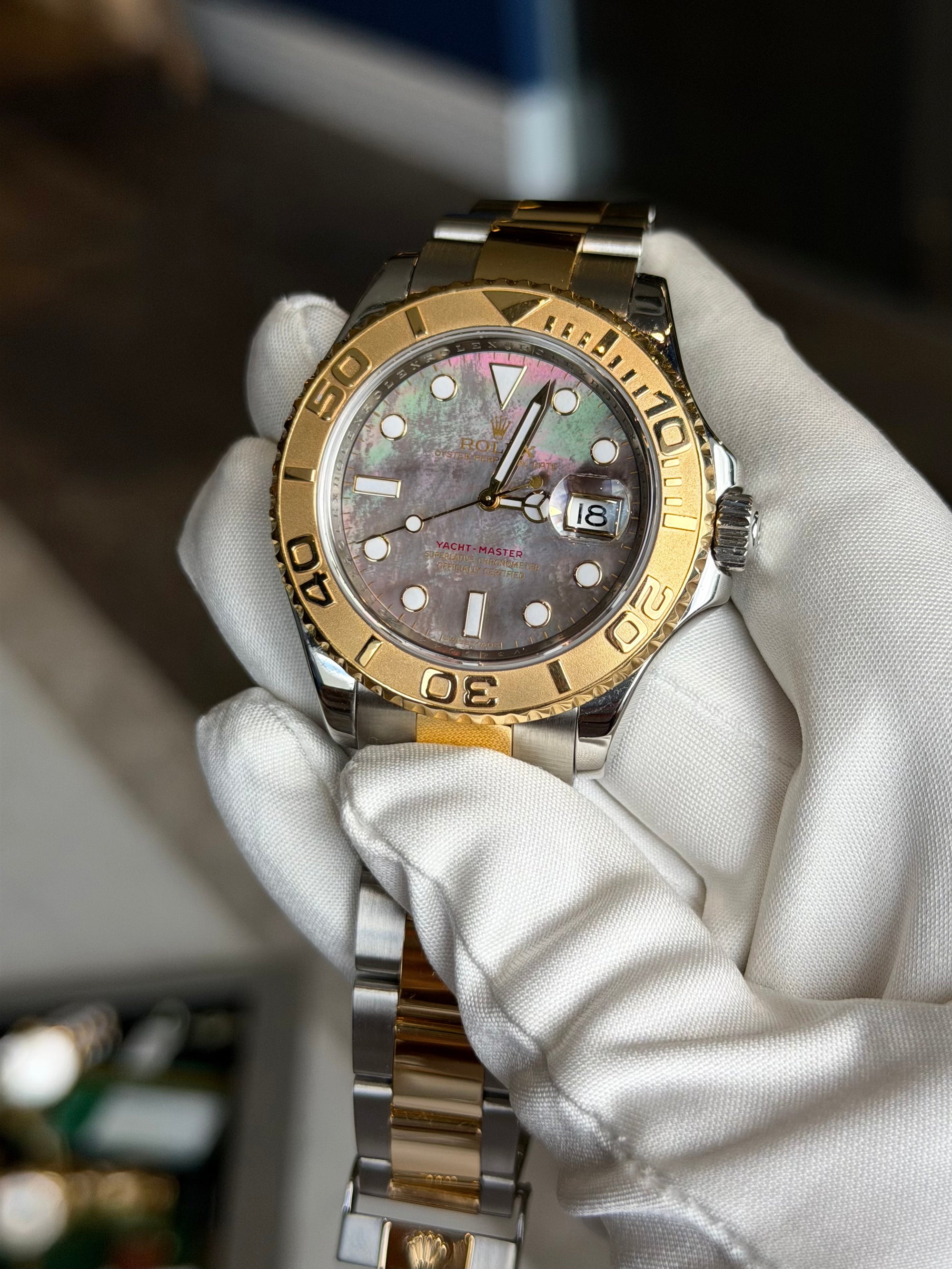 Rolex Yacht Master Dark Mother Of Pearl Dial on Oyster 16623 Card 2009