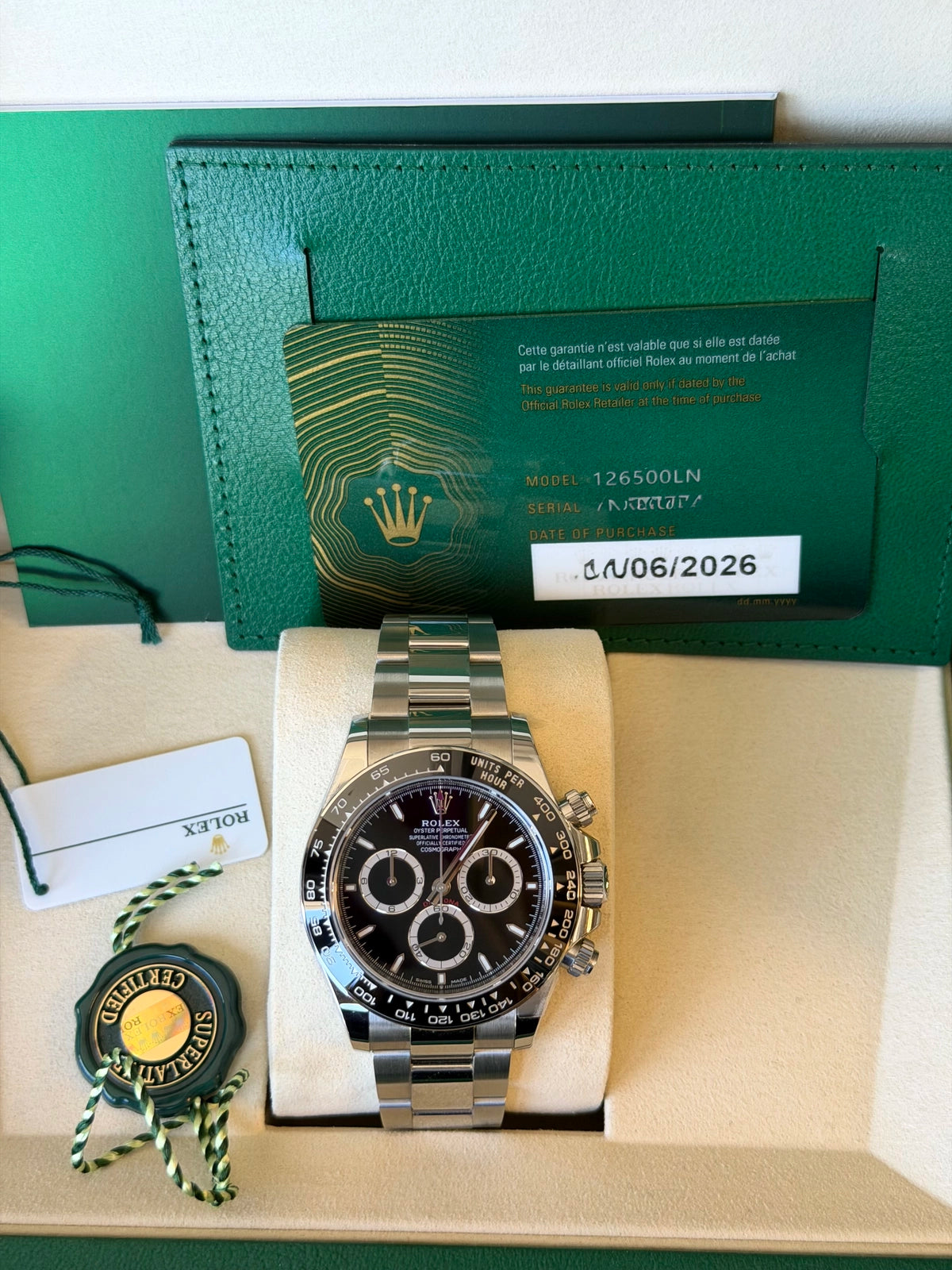 Rolex Daytona White Index Dial on Oyster 126500LN Complete 2026