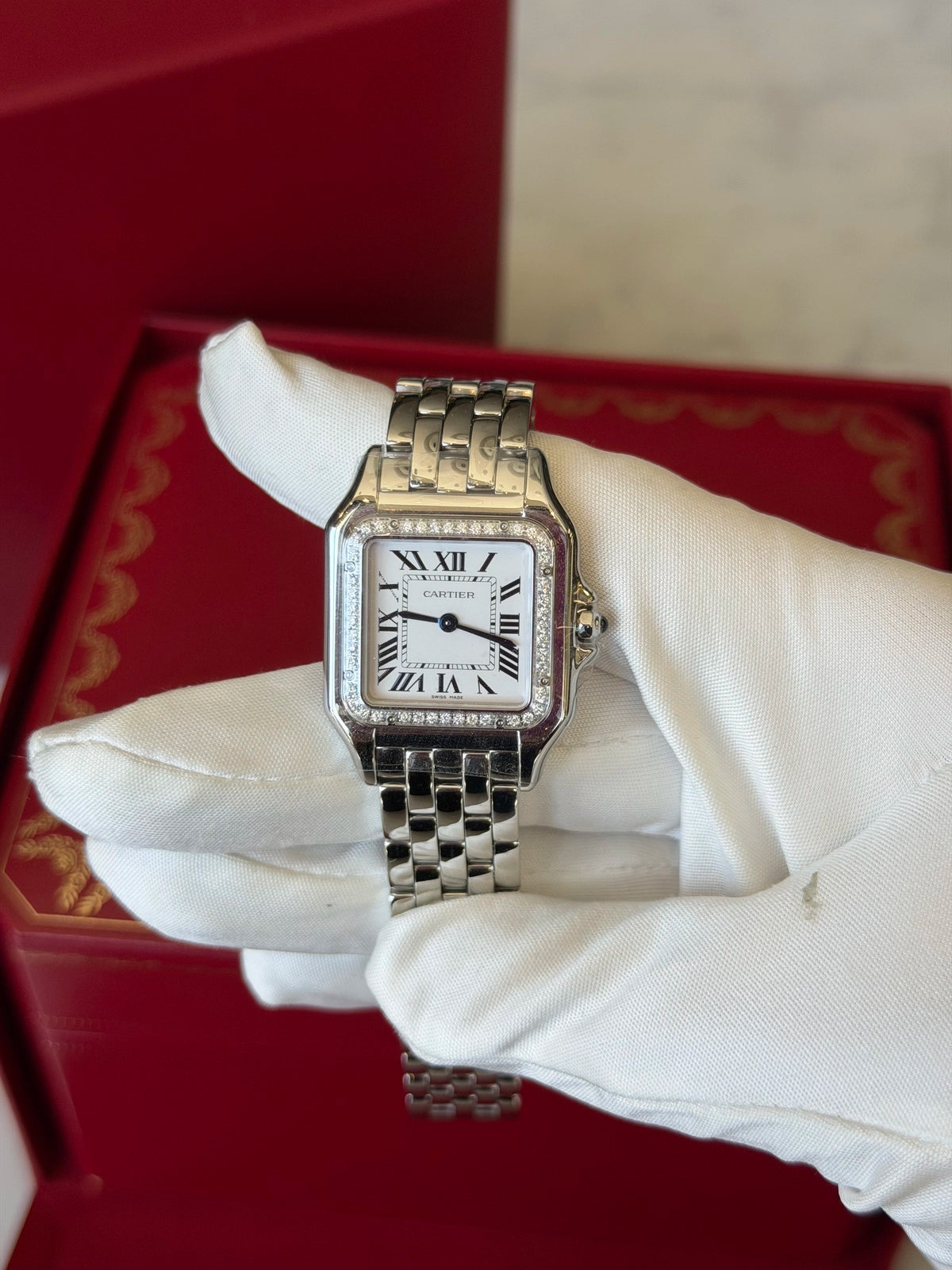 Cartier Panthere de Cartier Medium Silver Dial on Bracelet W4PN0018 Complete Open Date