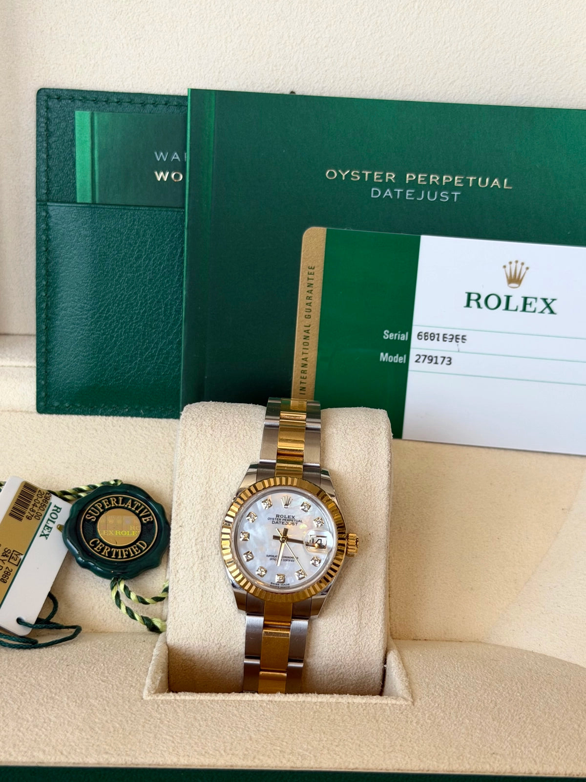 Rolex Datejust Lady White Mother-Of-Pearl Diamond Dial on Oyster 279173 Card 2019