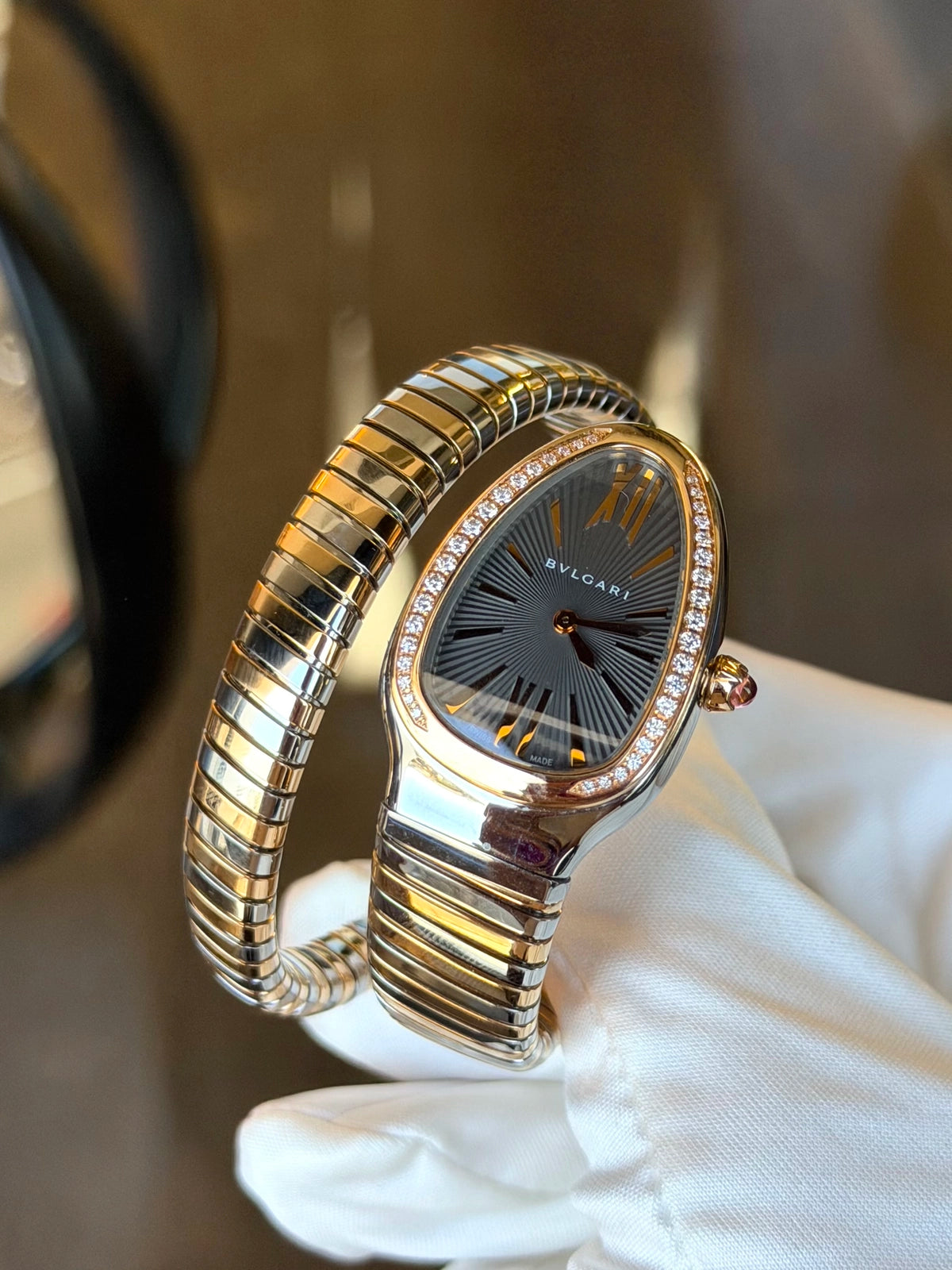 Bvlgari Serpenti Tubogas Gray Dial on Spiral Bracelet 102681 Complete