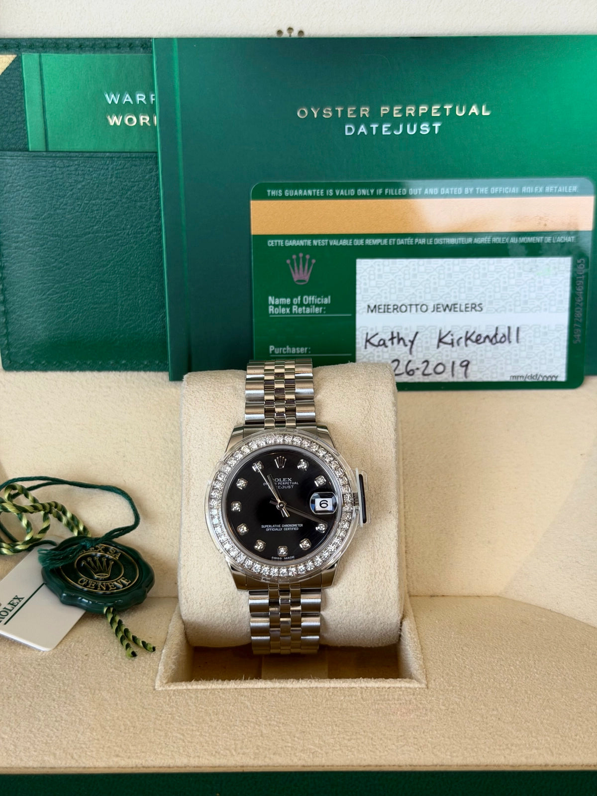 Rolex Datejust 31 Black Diamond Dial on Jubilee 178384 Card 2019