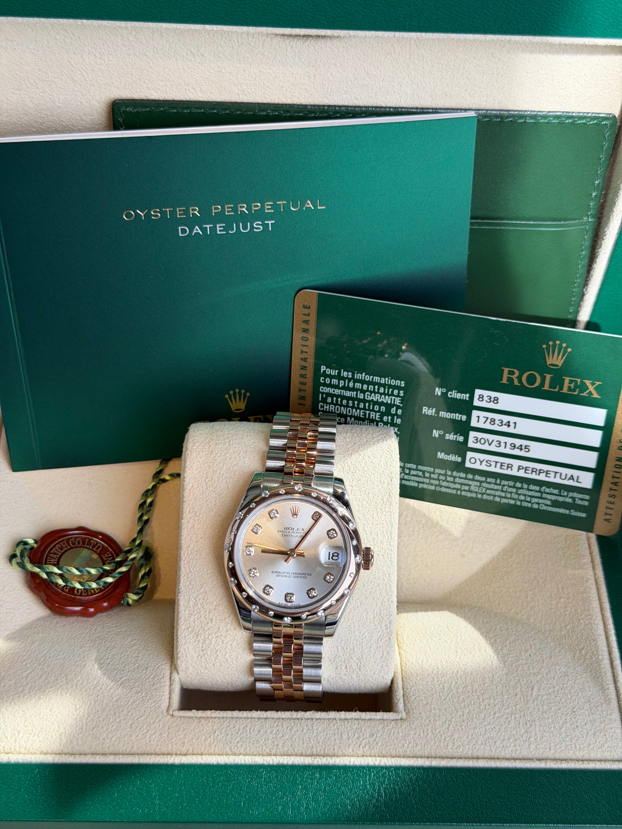 Rolex Datejust 31 Silver Diamond Dial on Jubilee 178341 Complete 2011