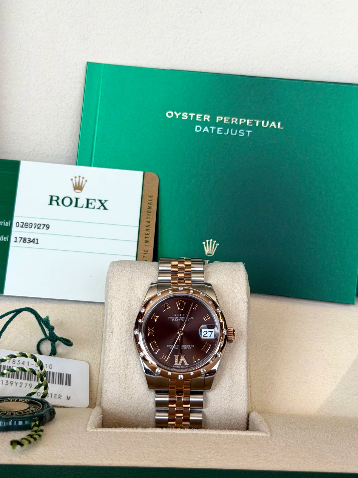 Rolex Datejust 31 Chocolate Roman Diamond Dial on Jubilee 178341 Card 2018