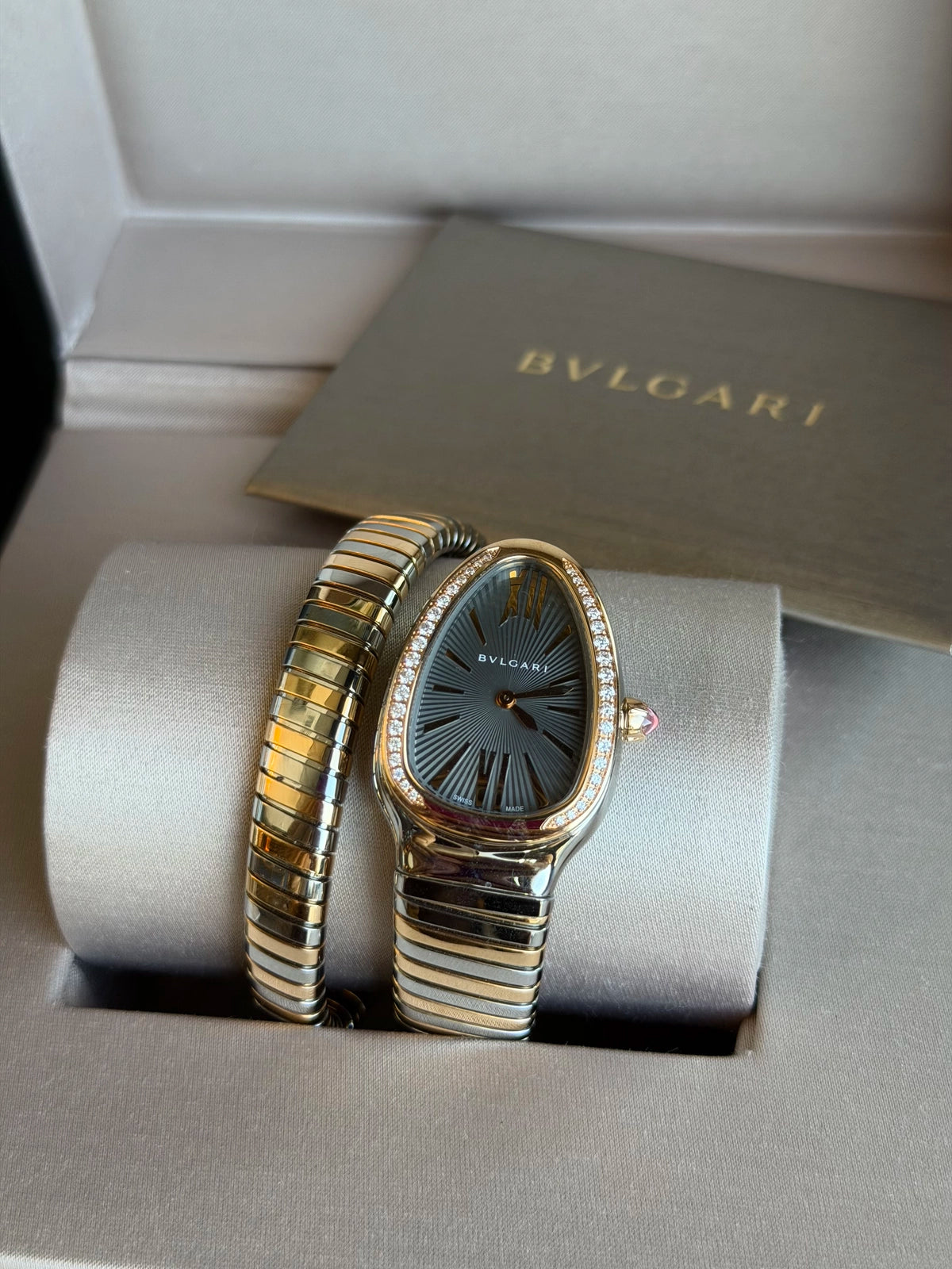 Bvlgari Serpenti Tubogas Gray Dial on Spiral Bracelet 102681 Complete