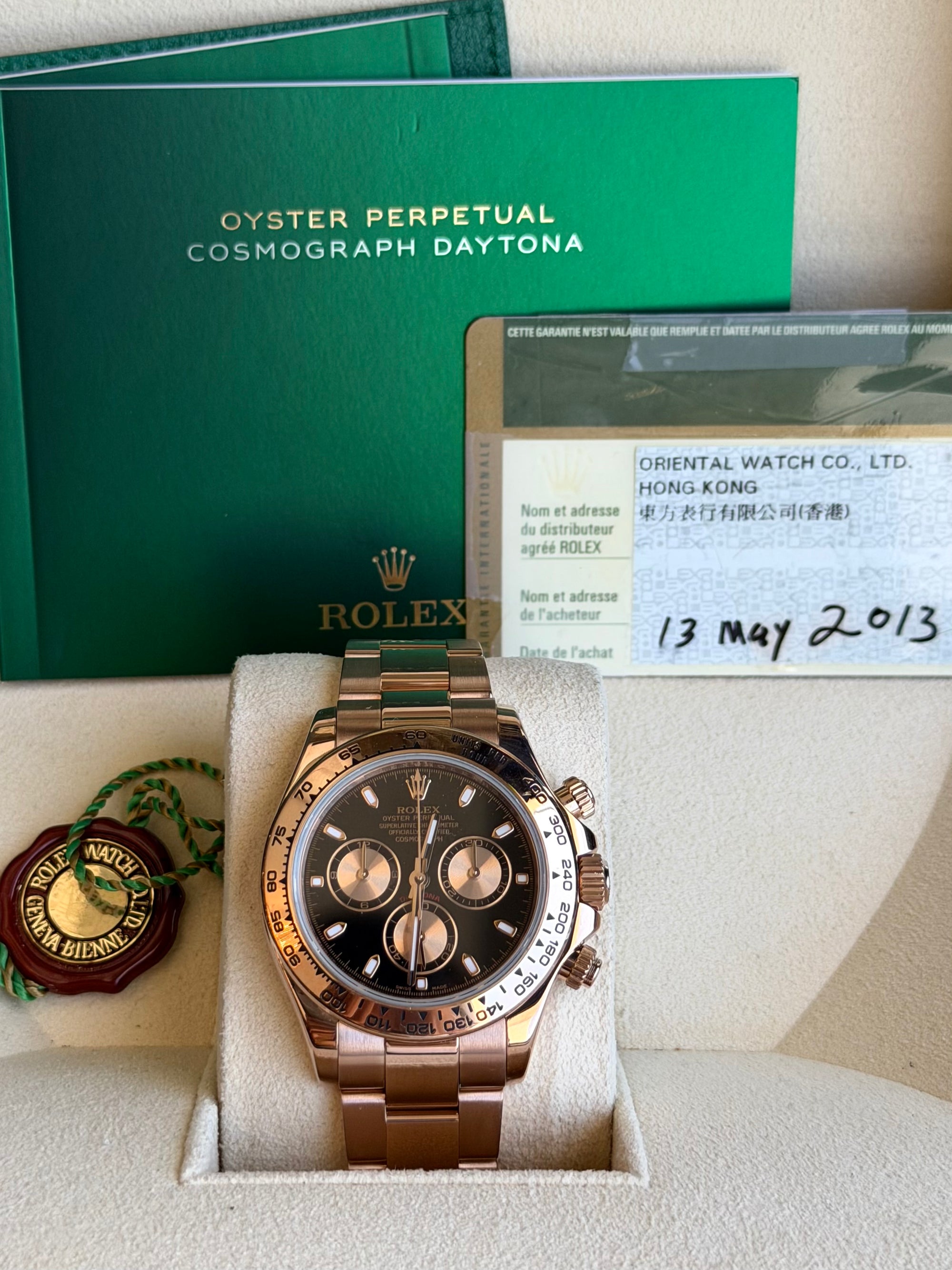 Rolex Daytona Black Index Dial on Oysterlock 116505 Card 2013