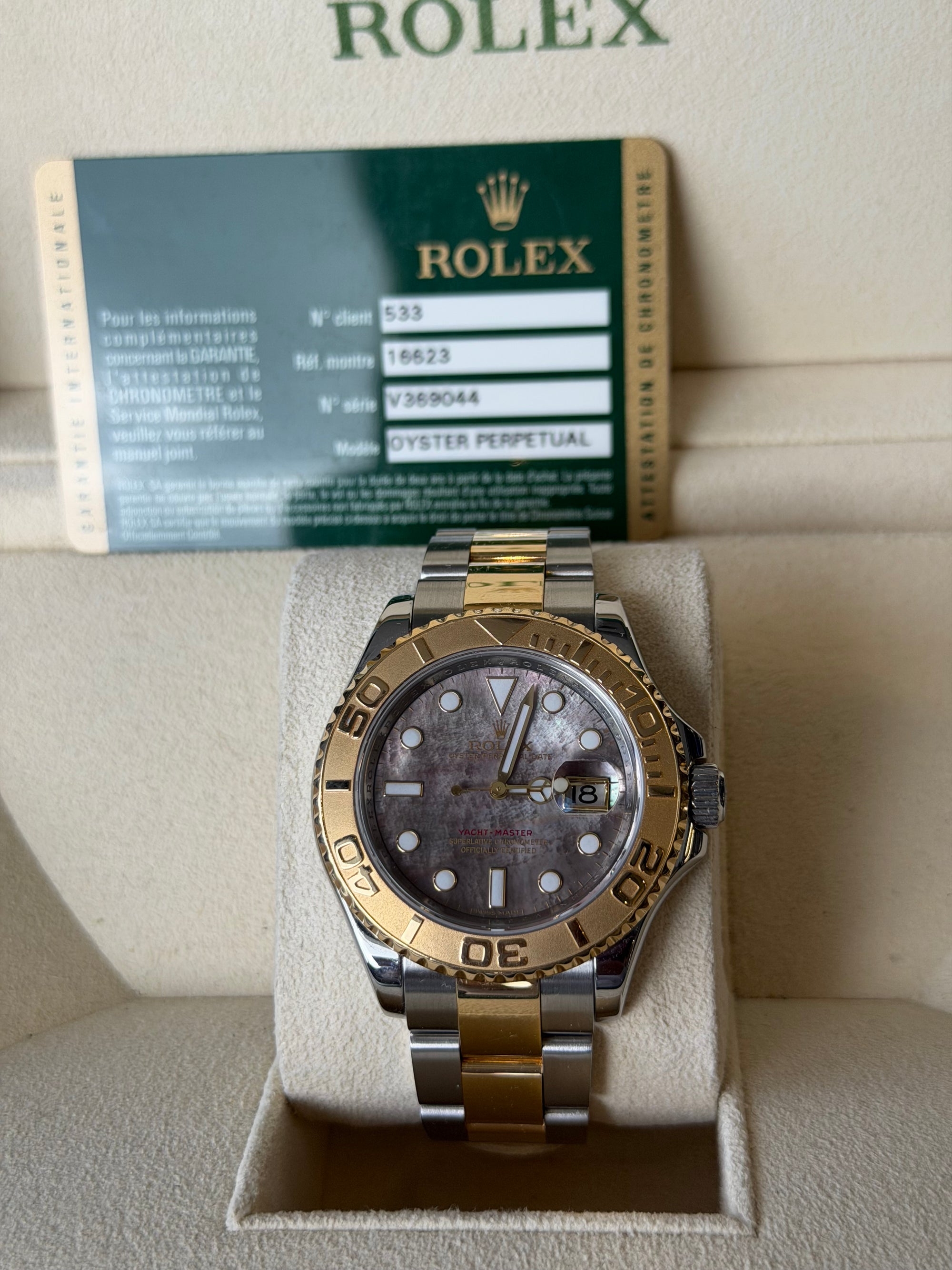 Rolex Yacht Master Dark Mother Of Pearl Dial on Oyster 16623 Card 2009