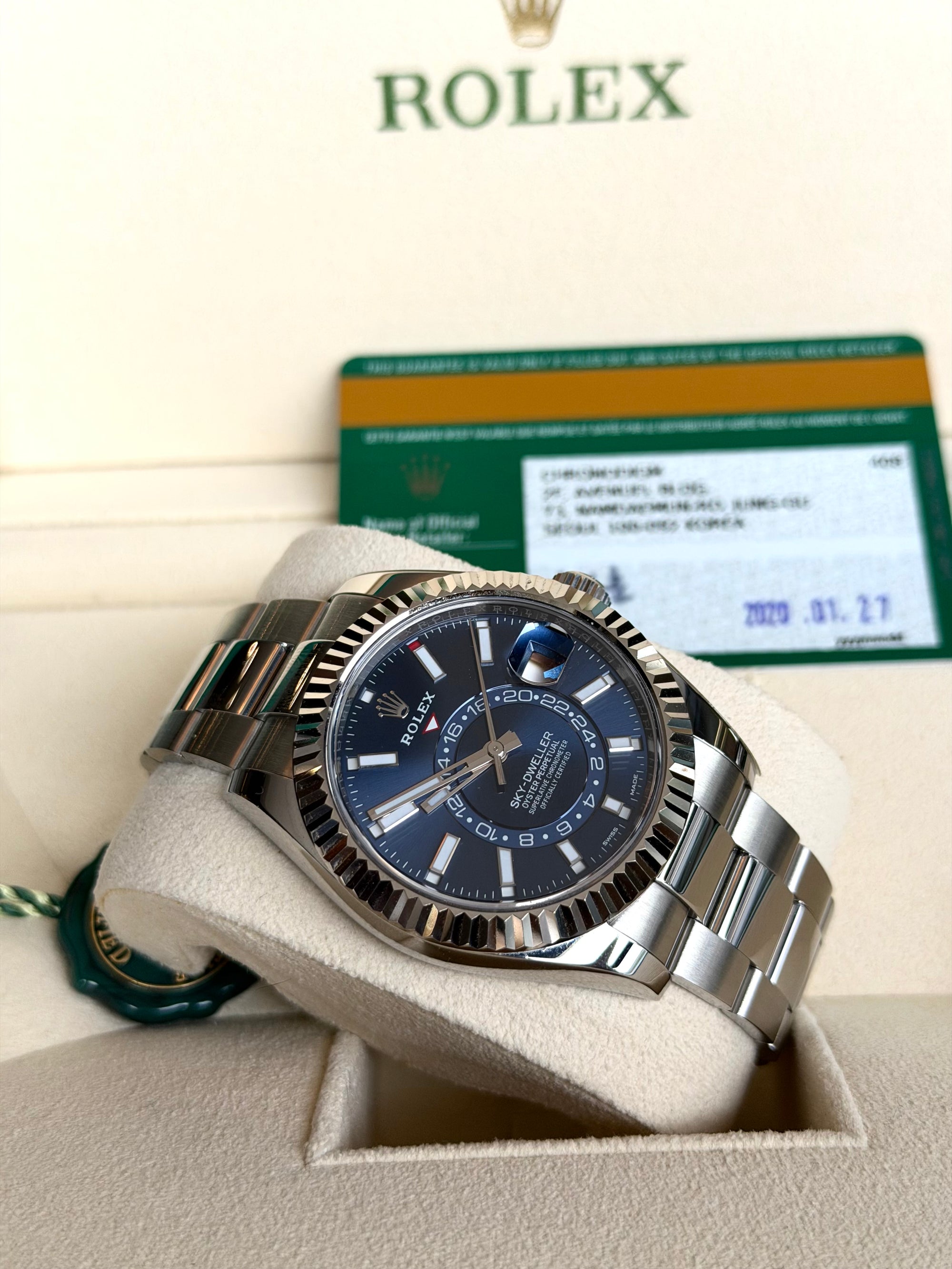 Rolex SkyDweller Blue Dial on Oyster 326934 Card 2020