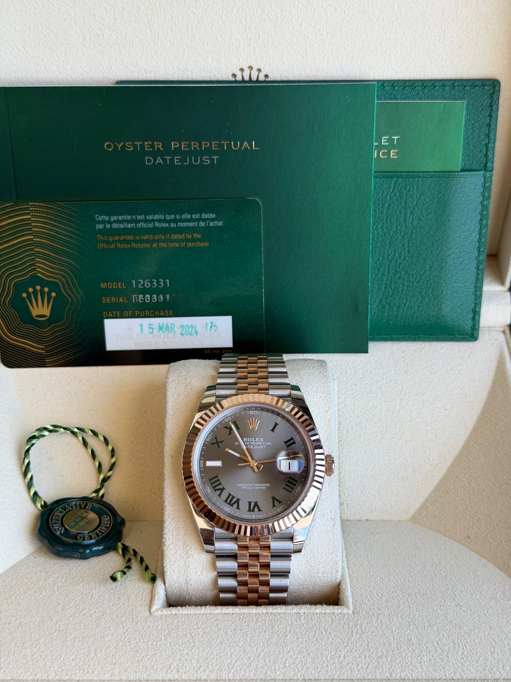 Rolex Datejust 41 Slate Gray Green Roman Dial on Jubilee 126331 Card 2024