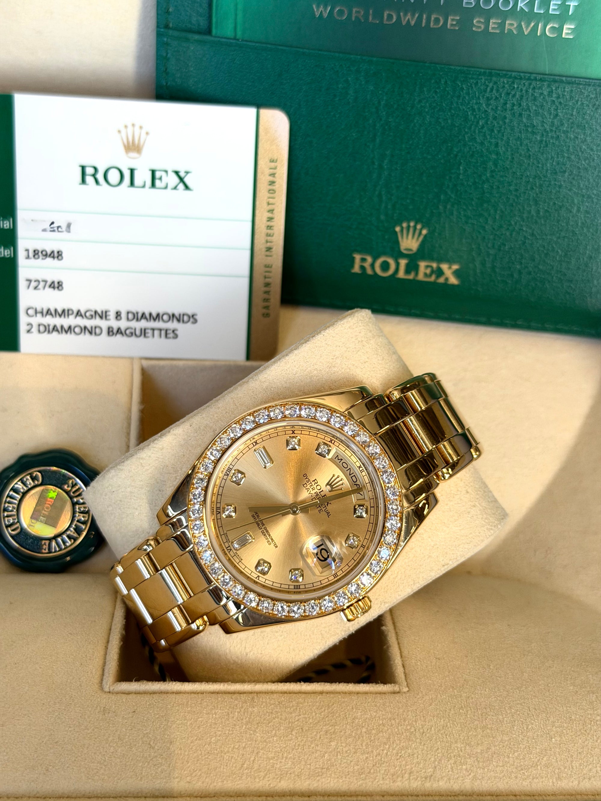 Rolex Pearlmaster Masterpiece Champagne Diamond Dial on Oyster 18948 Card 2015