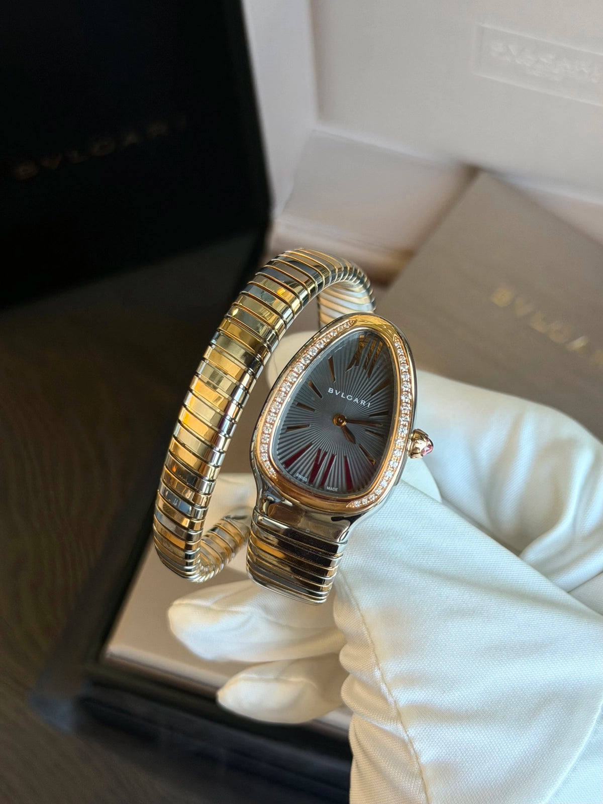 Bvlgari Serpenti Tubogas Gray Dial on Spiral Bracelet 102681 Complete