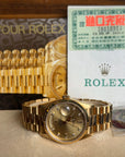 Rolex Day Date 36 Champagne Diamond Dial on President 18238 Complete Open Date