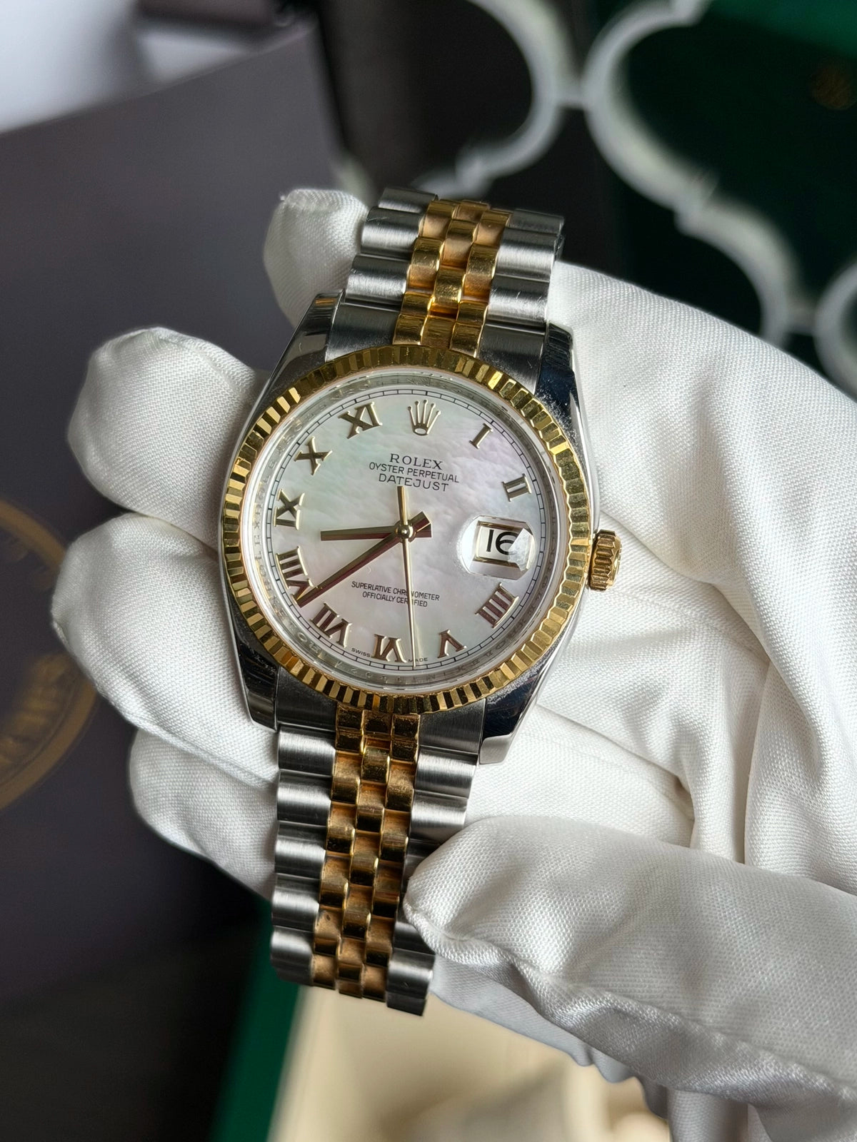 Rolex Datejust 36 Mother of Pearl Roman Dial on Jubilee 116233 Card 2008