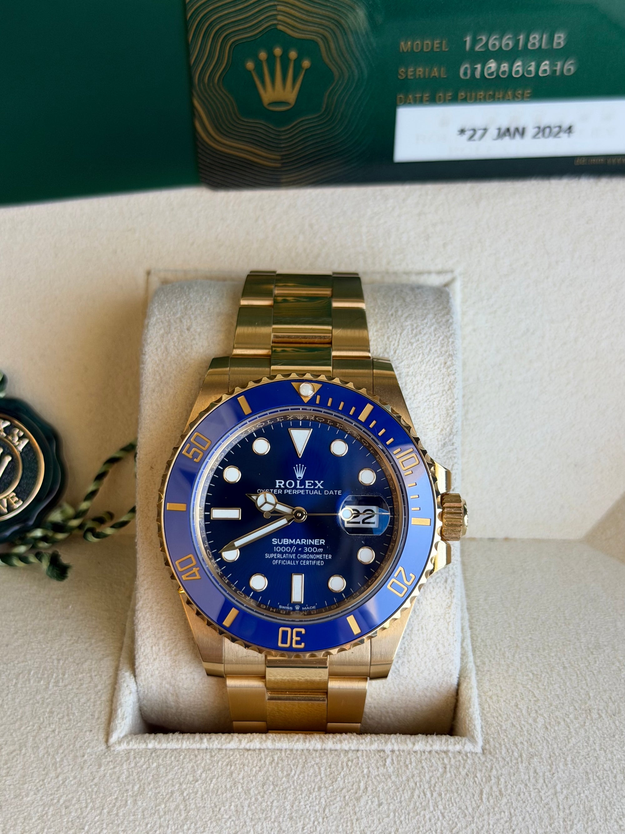 Rolex Submariner Blue Dial on Oyster 126618LB Card 2024