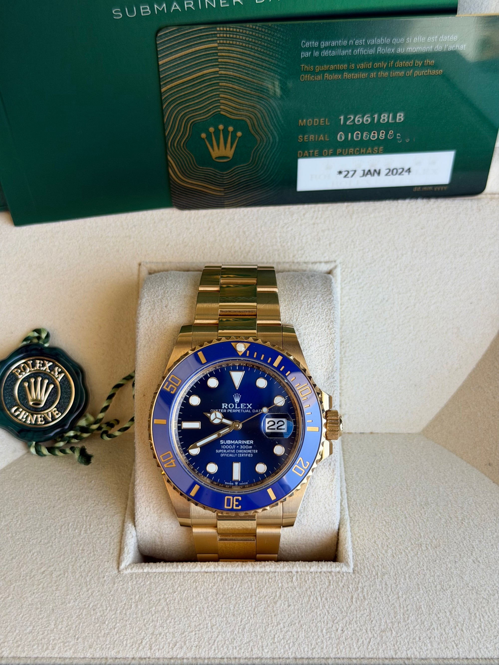 Rolex Submariner Blue Dial on Oyster 126618LB Card 2024