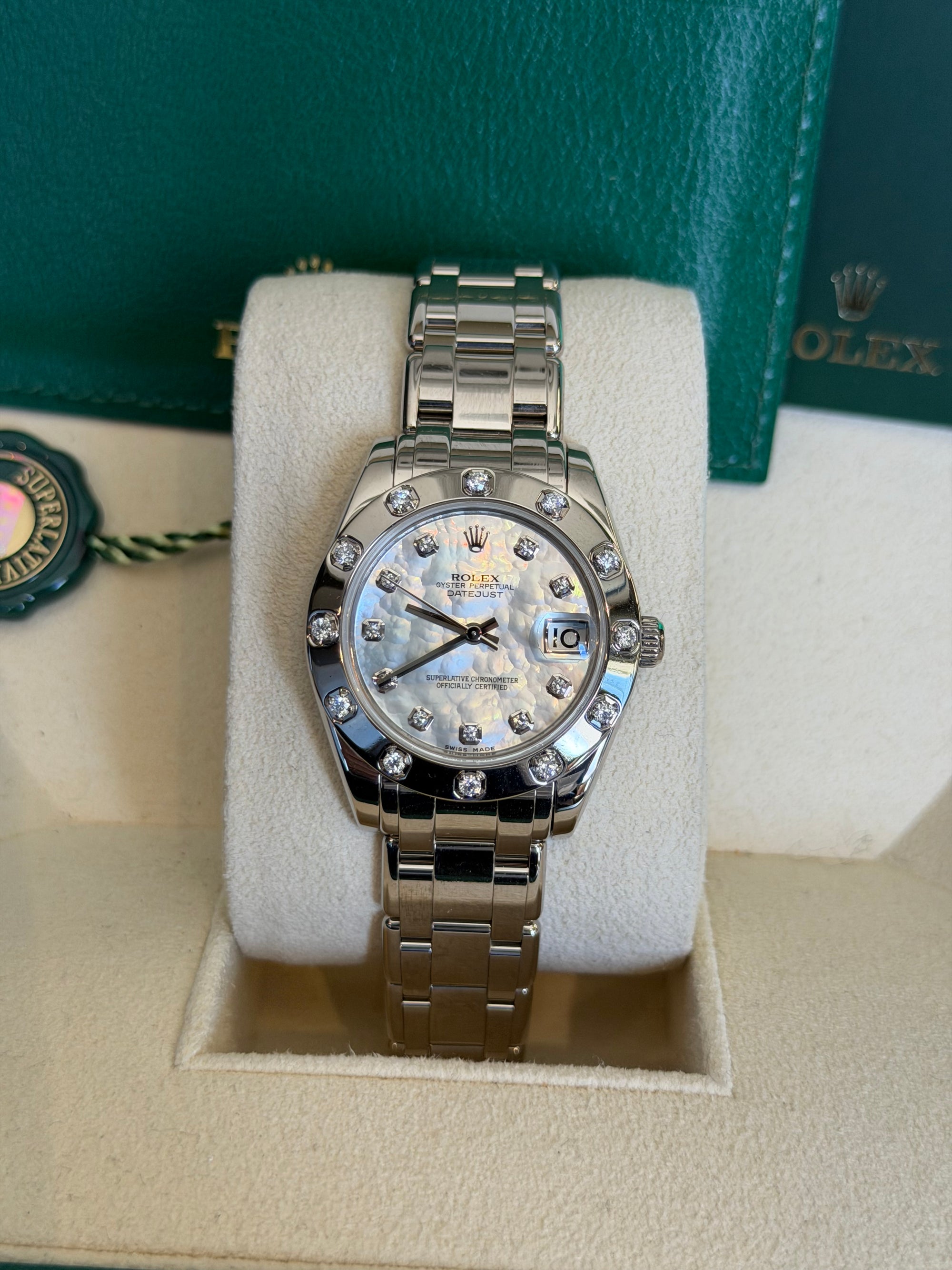 Rolex Datejust Pearlmaster 34 White Mother-Of-Pearl Diamond Dial on Pearlmaster 81319
