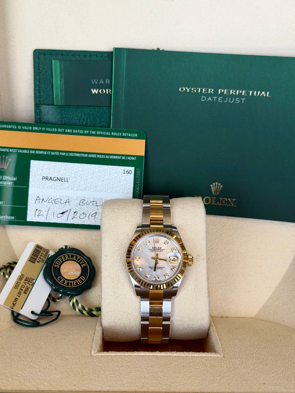 Rolex Datejust Lady White Mother-Of-Pearl Diamond Dial on Oyster 279173 Card 2019