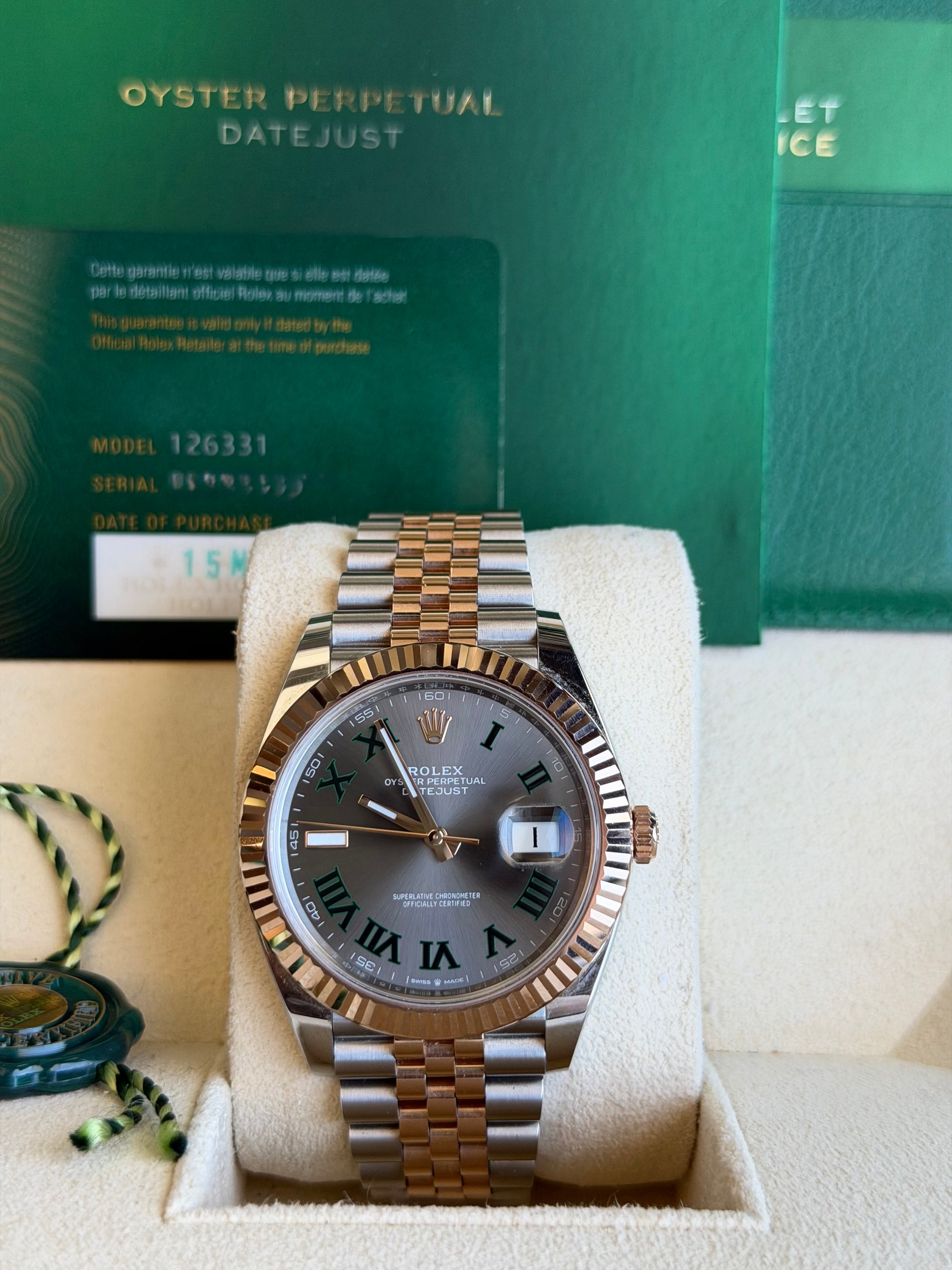 Rolex Datejust 41 Slate Gray Green Roman Dial on Jubilee 126331 Card 2024
